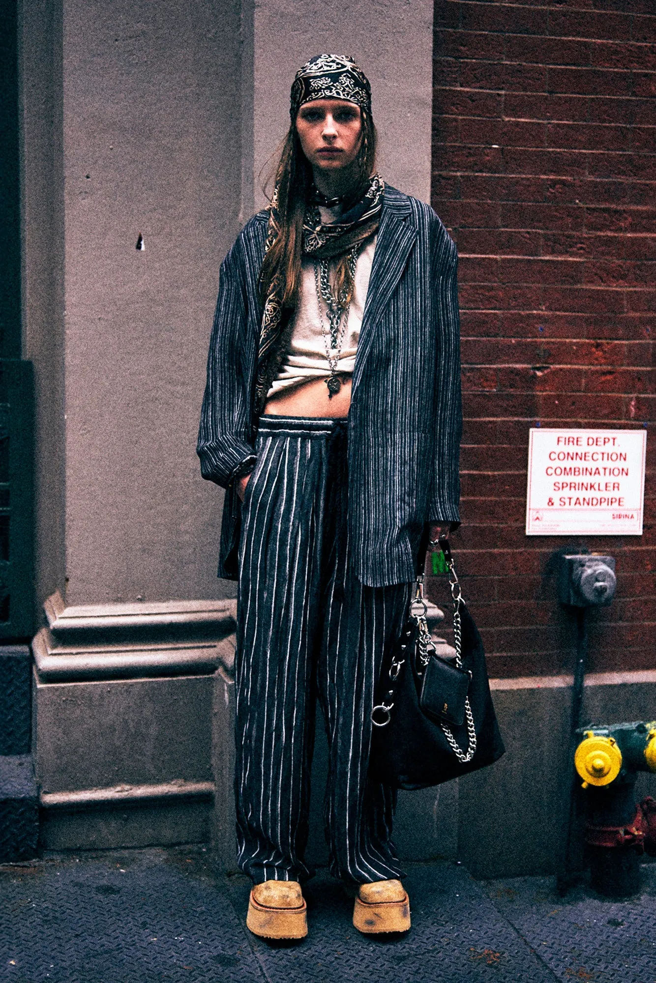 PLEATED RELAXED PANT WITH ELASTIC WAIST - DARK GREY WIDE STRIPE sold by R13