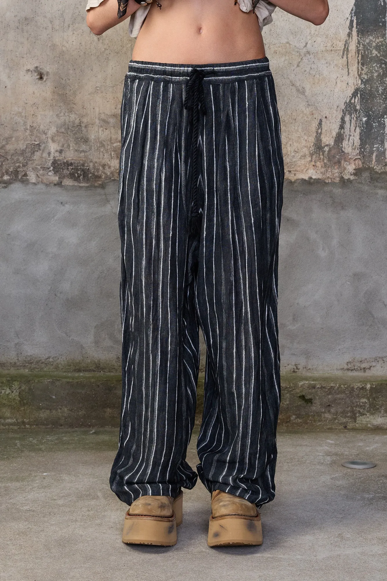 PLEATED RELAXED PANT WITH ELASTIC WAIST - DARK GREY WIDE STRIPE sold by R13 product image thumbnail 3