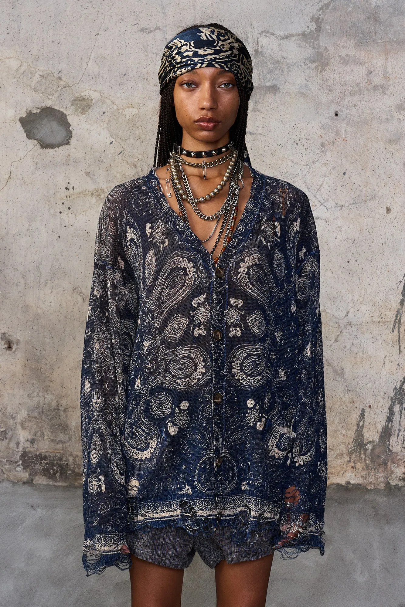 PRINTED BOYFRIEND CARDIGAN - BLUE BANDANA sold by R13 product image thumbnail 4