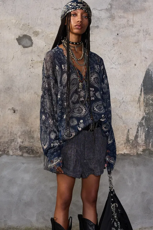 PRINTED BOYFRIEND CARDIGAN - BLUE BANDANA made by R13