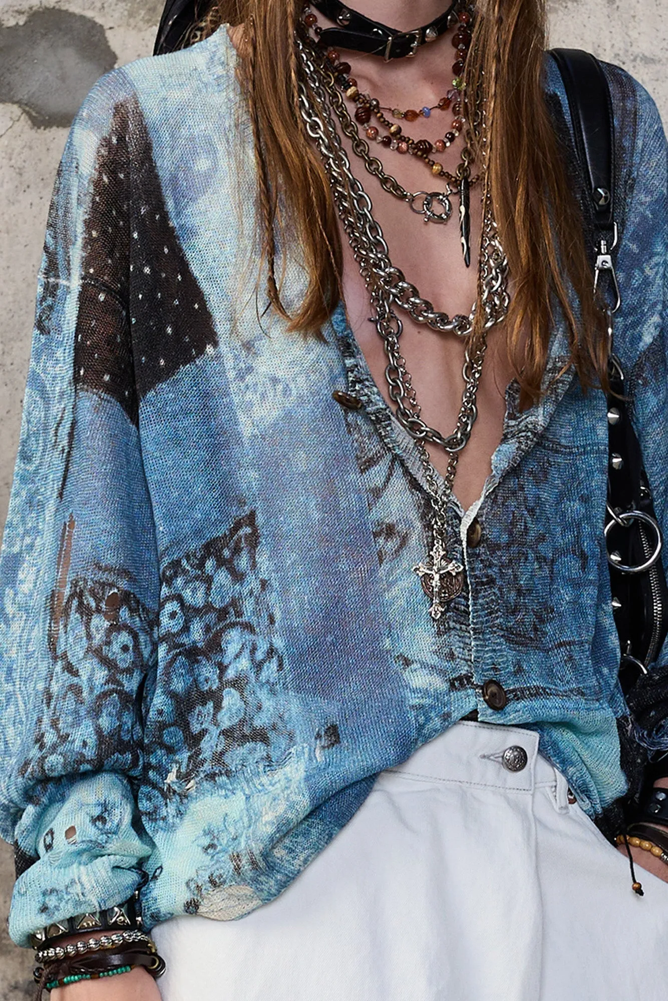 PRINTED BOYFRIEND CARDIGAN - BLUE MULTI BANDANA sold by R13 product image thumbnail 3