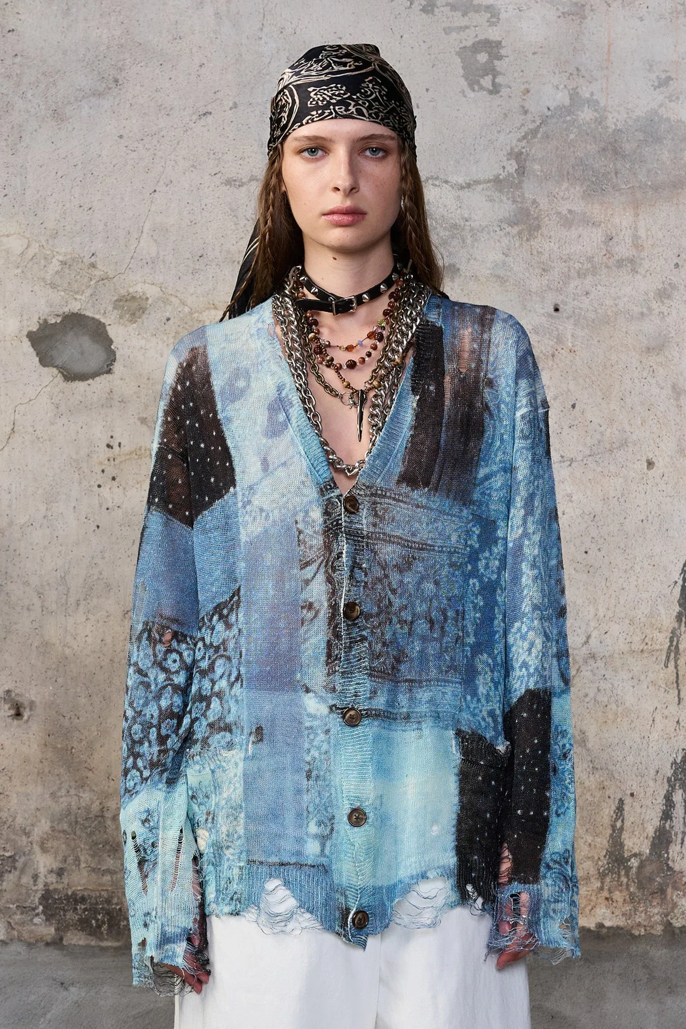 PRINTED BOYFRIEND CARDIGAN - BLUE MULTI BANDANA sold by R13 product image thumbnail 4