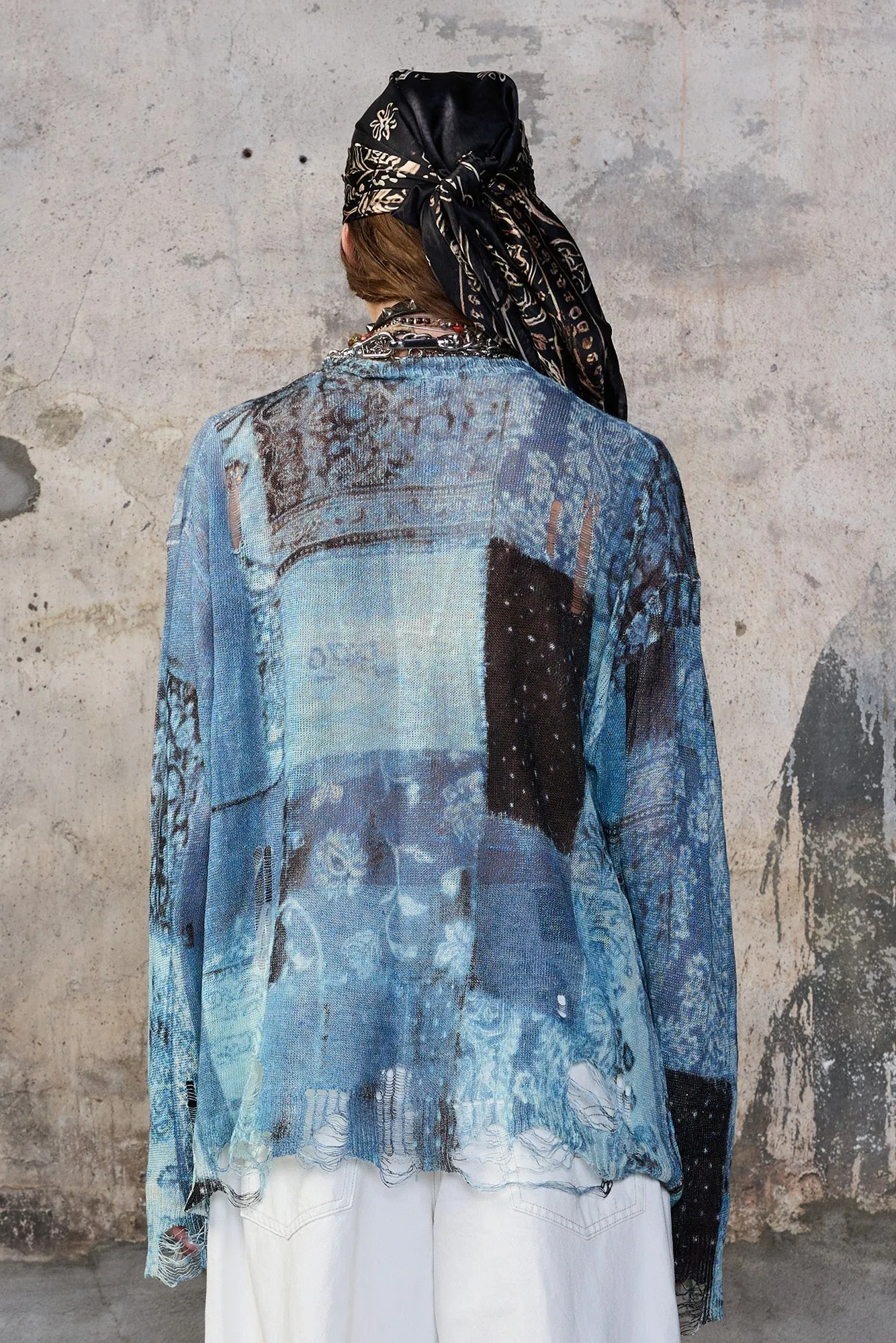 PRINTED BOYFRIEND CARDIGAN - BLUE MULTI BANDANA sold by R13 product image thumbnail 5