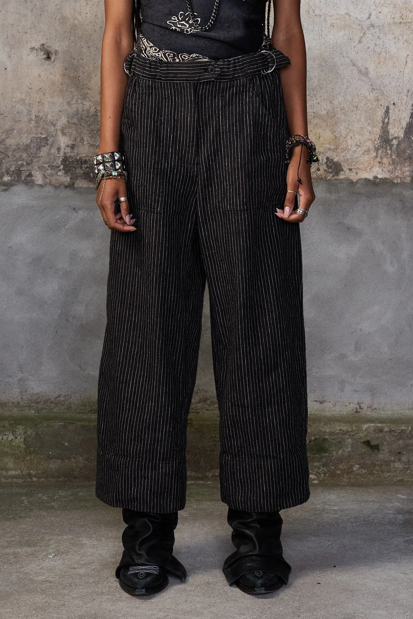 RELAXED CROPPED WORK PANT - BROWN STRIPE sold by R13 product image thumbnail 2