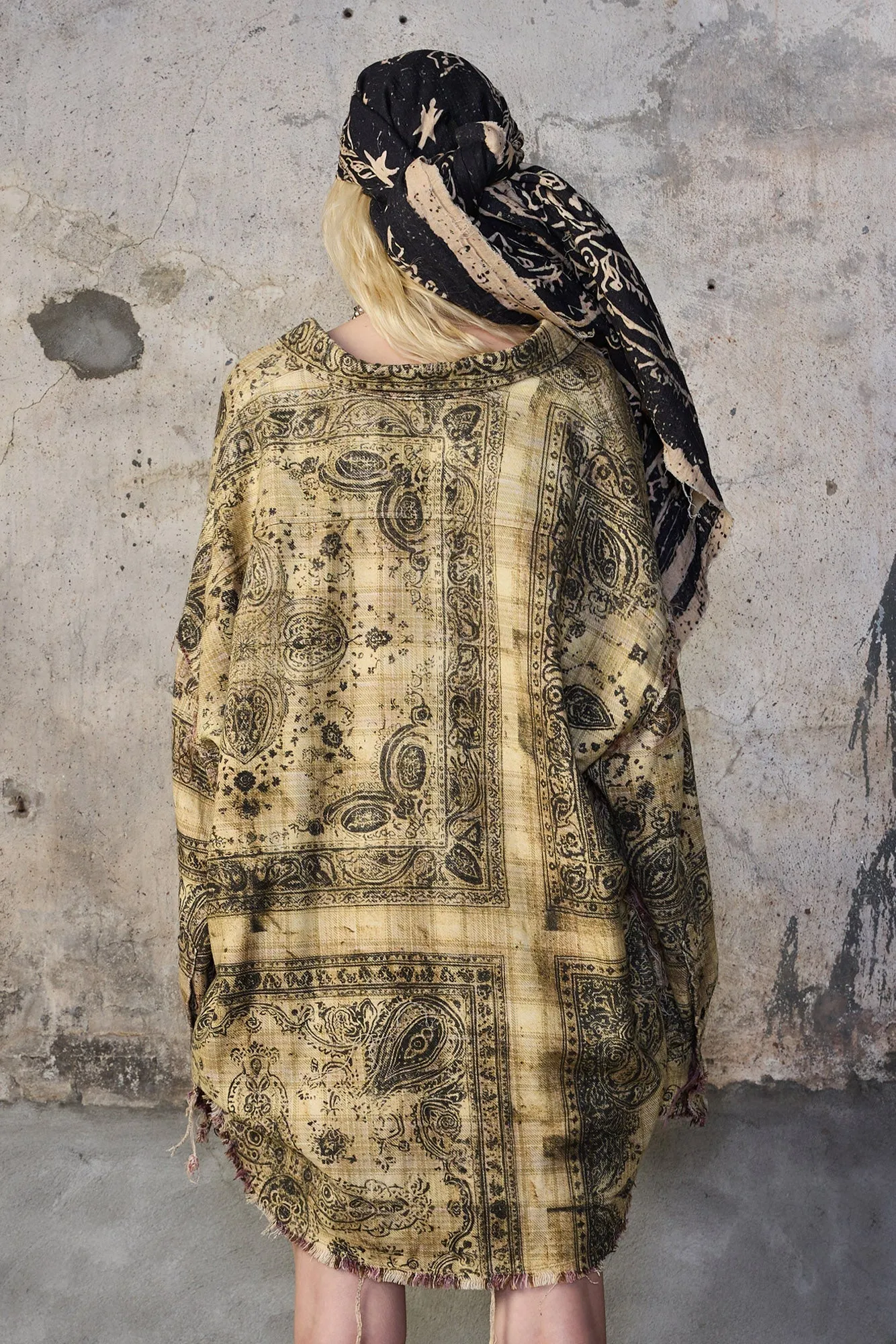 SHREDDED SEAM DROP NECK SHIRT - KHAKI BANDANA BLACK OVERPRINT sold by R13 product image thumbnail 5