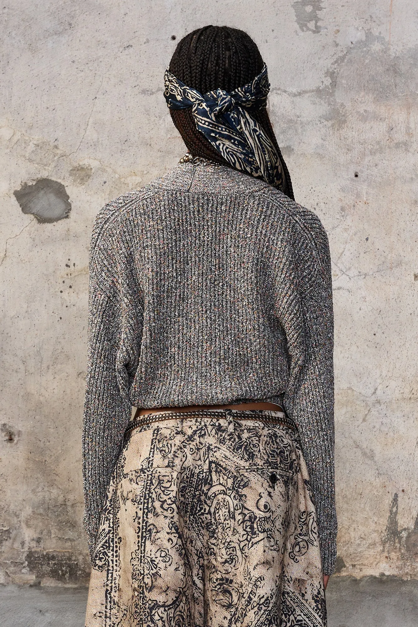 SPLIT HEM RIBBED CARDIGAN - GREY MULTI sold by R13 product image thumbnail 4