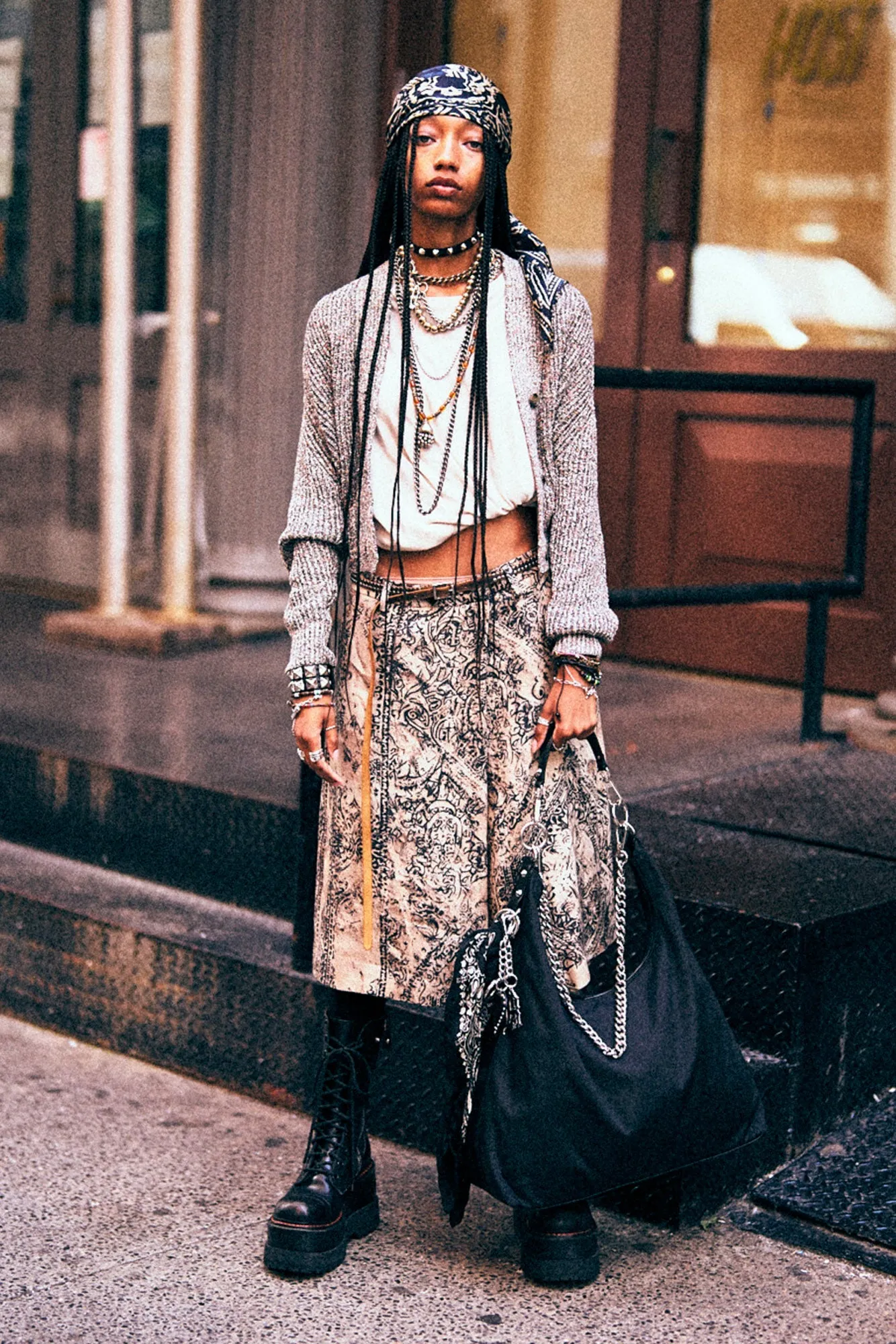 SPLIT HEM RIBBED CARDIGAN - GREY MULTI sold by R13 product image thumbnail 2