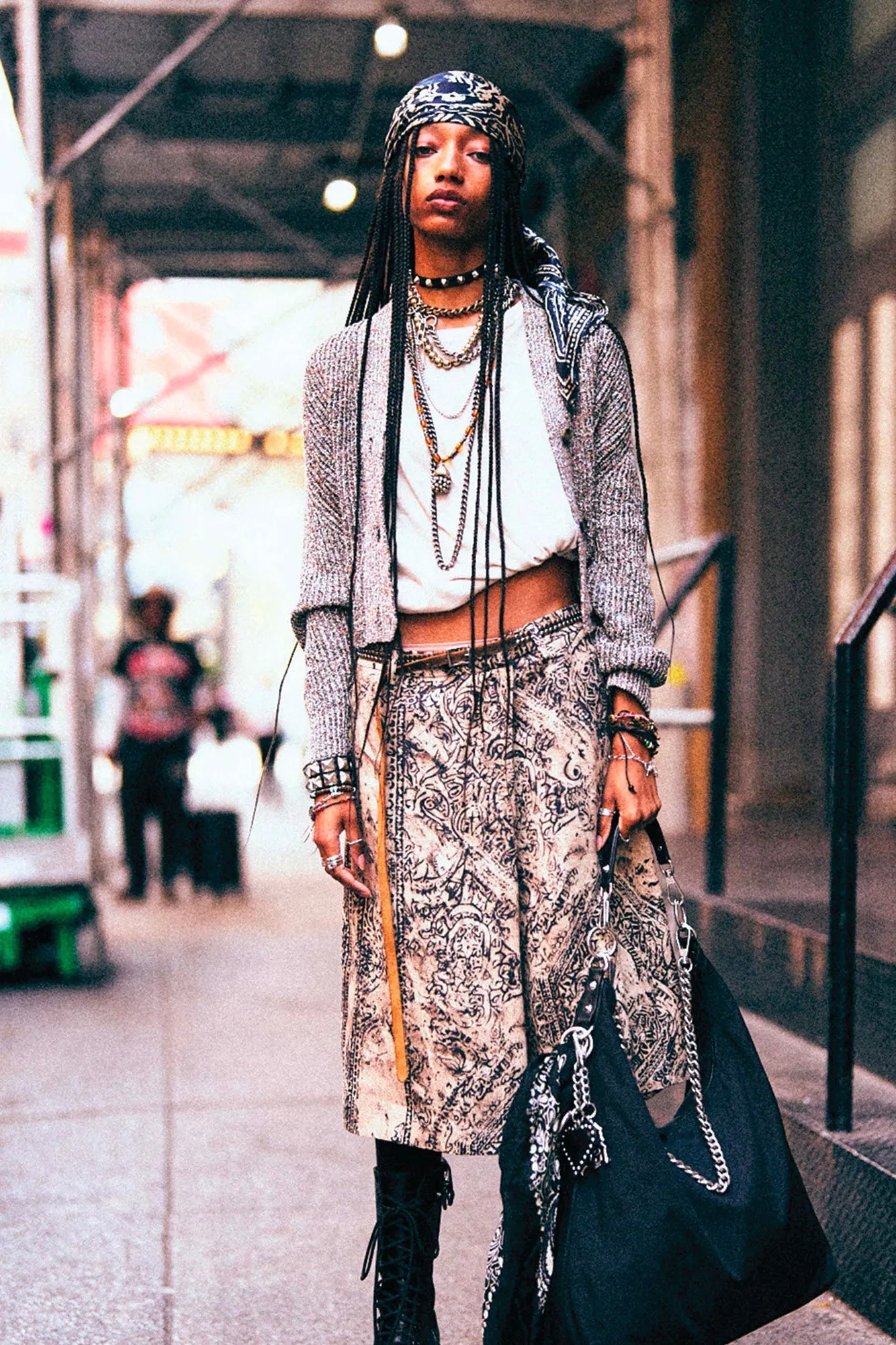 SPLIT HEM RIBBED CARDIGAN - GREY MULTI sold by R13