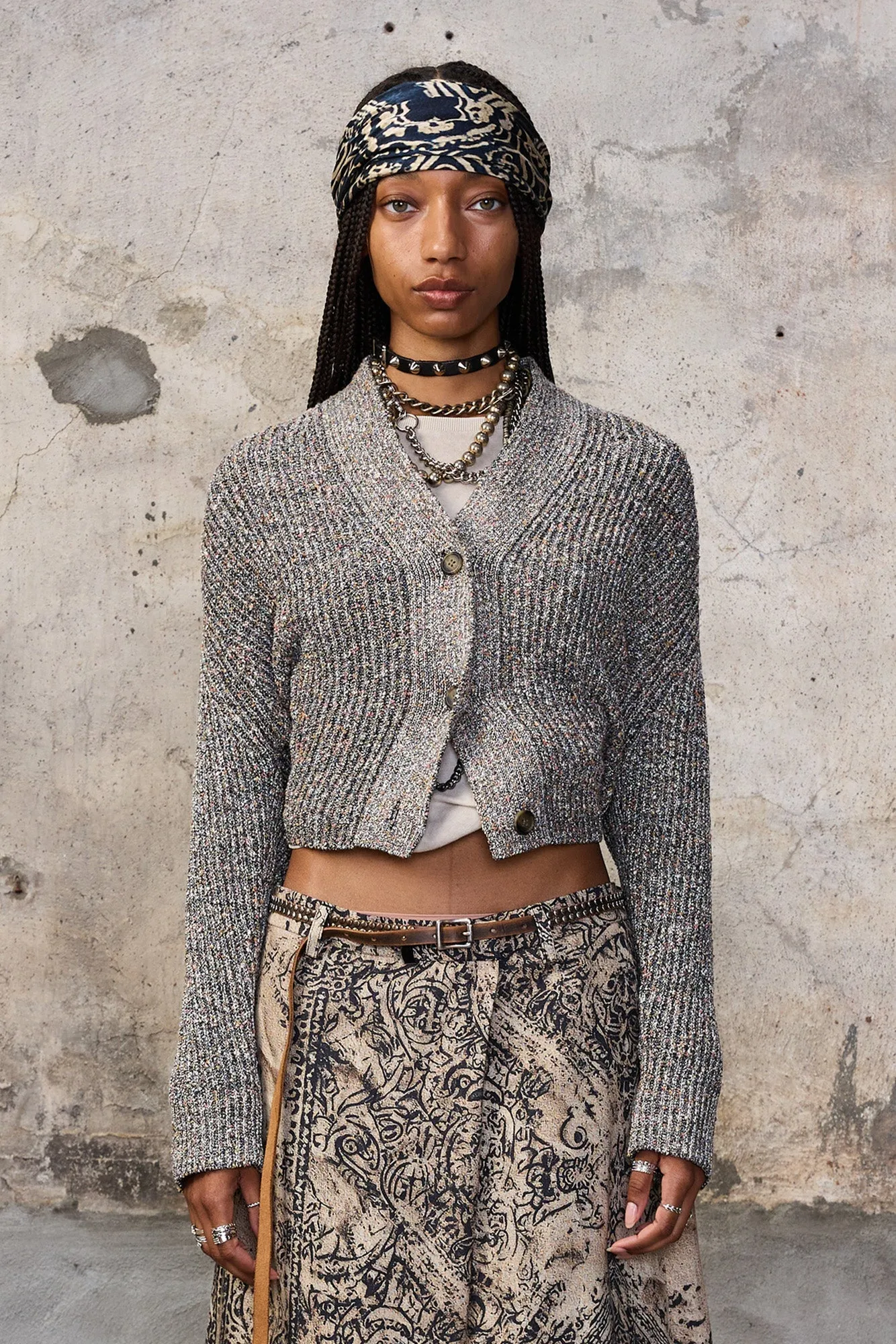 SPLIT HEM RIBBED CARDIGAN - GREY MULTI sold by R13 product image thumbnail 3