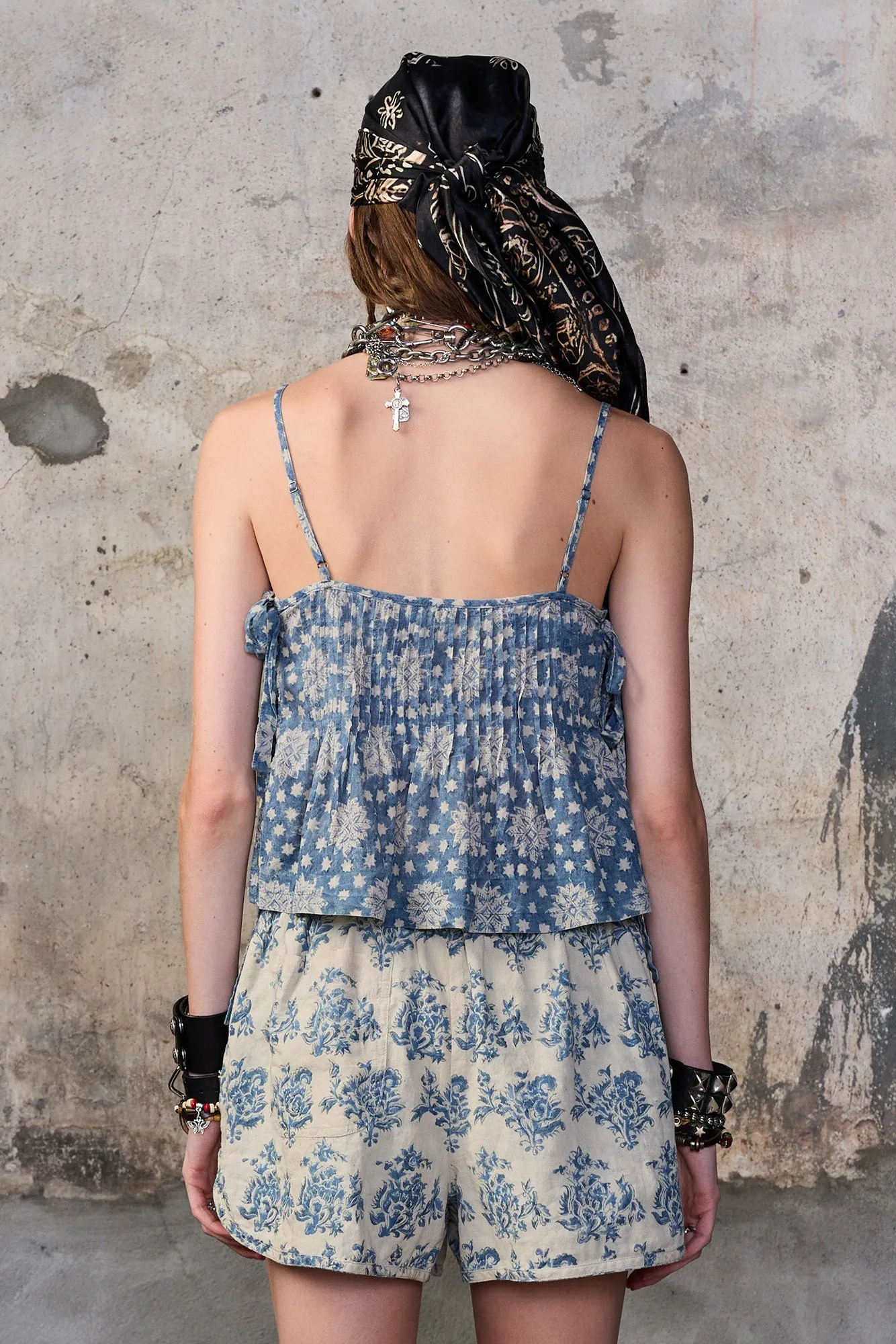 SQUARE NECK CAMI WITH TIES - BLUE INDIGO MEDALLION sold by R13 product image thumbnail 5