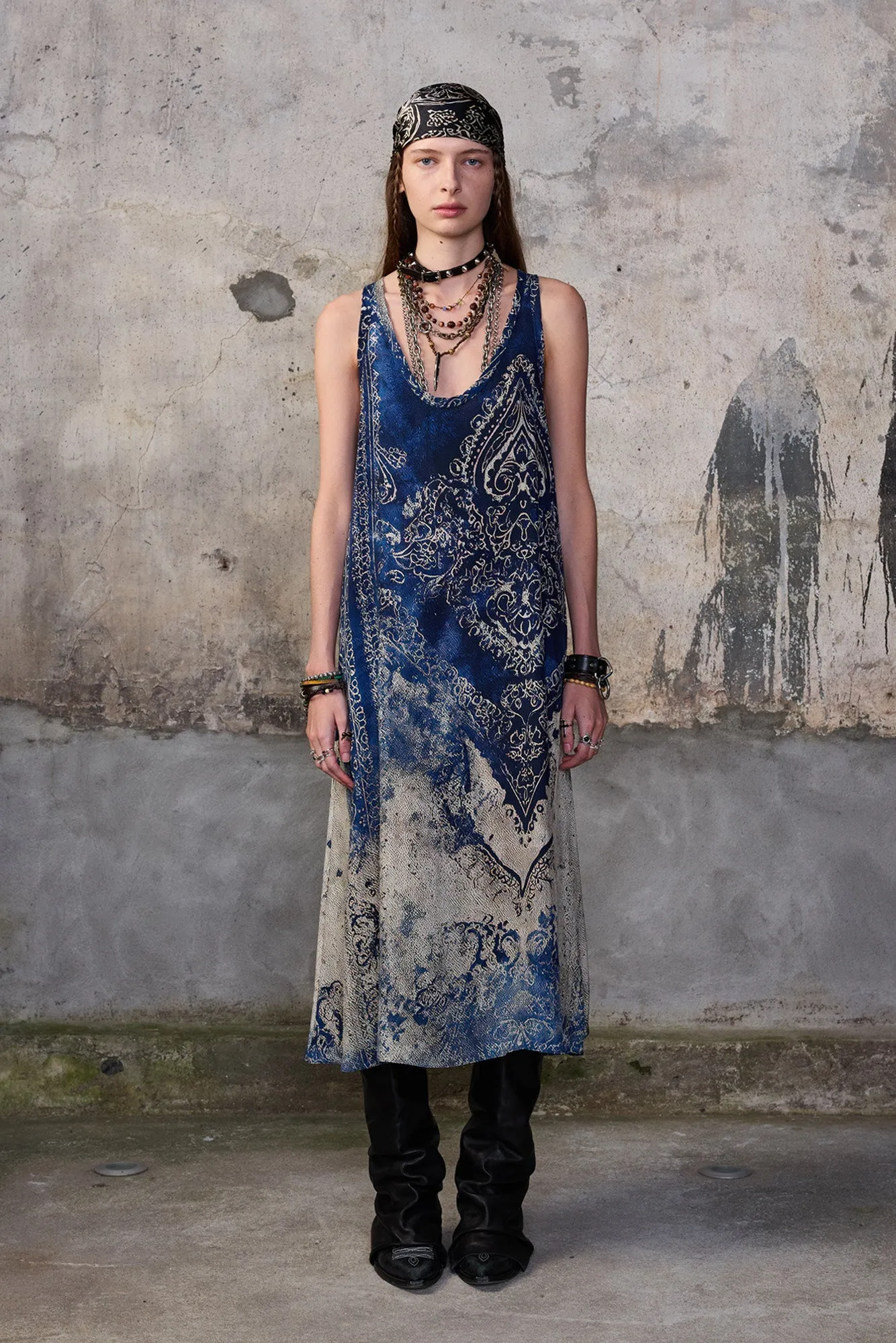 TANK DRESS - BLUE DISTRESSED MEDALLION sold by R13 product image thumbnail 3