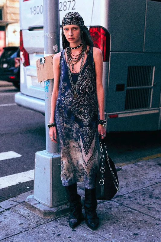 TANK DRESS  - BLUE DISTRESSED MEDALLION made by R13