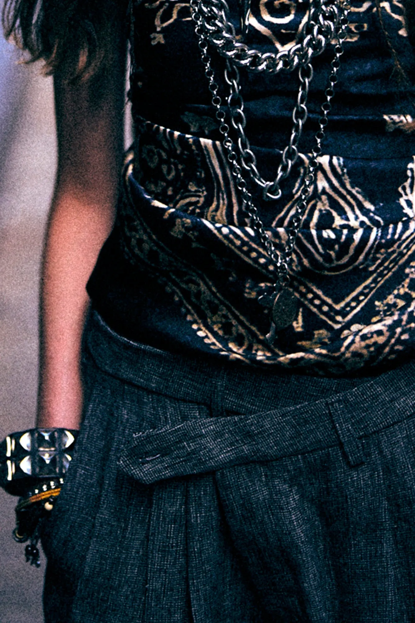 TRIPLE PLEAT CROSSOVER TROUSER - DARK GREY MICRO STRIPE sold by R13 product image thumbnail 2