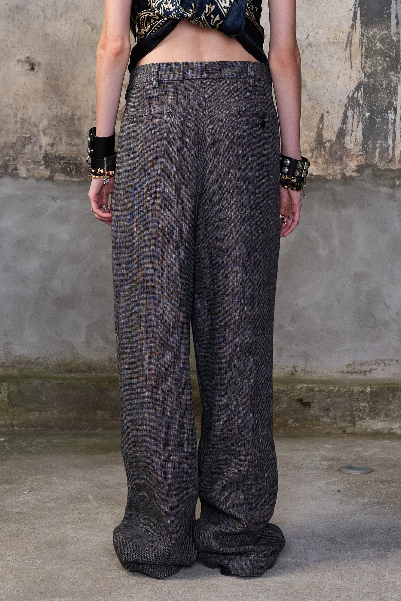 TRIPLE PLEAT CROSSOVER TROUSER - DARK GREY MICRO STRIPE sold by R13 product image thumbnail 4