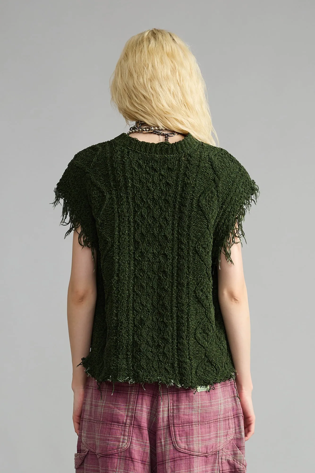 BOYFRIEND CABLE SWEATER VEST - DARK GREEN sold by R13 product image thumbnail 5