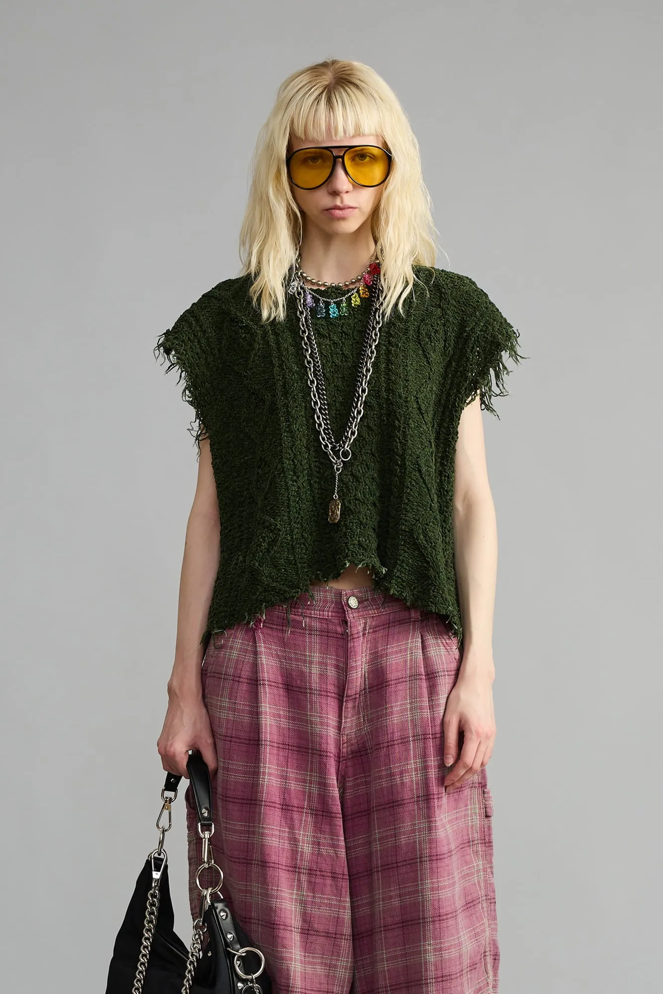 BOYFRIEND CABLE SWEATER VEST - DARK GREEN sold by R13