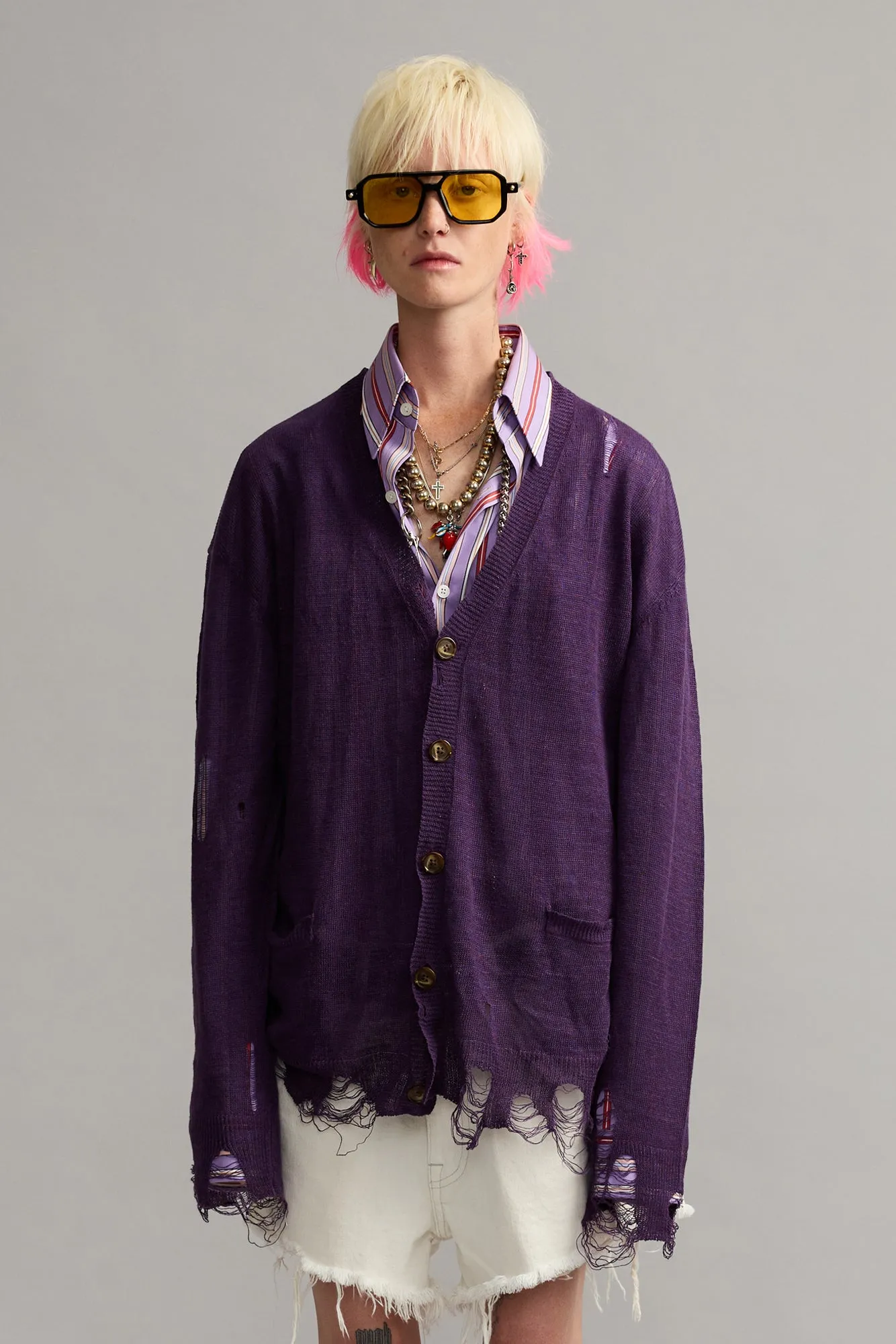BOYFRIEND CARDIGAN - PURPLE sold by R13 product image thumbnail 3