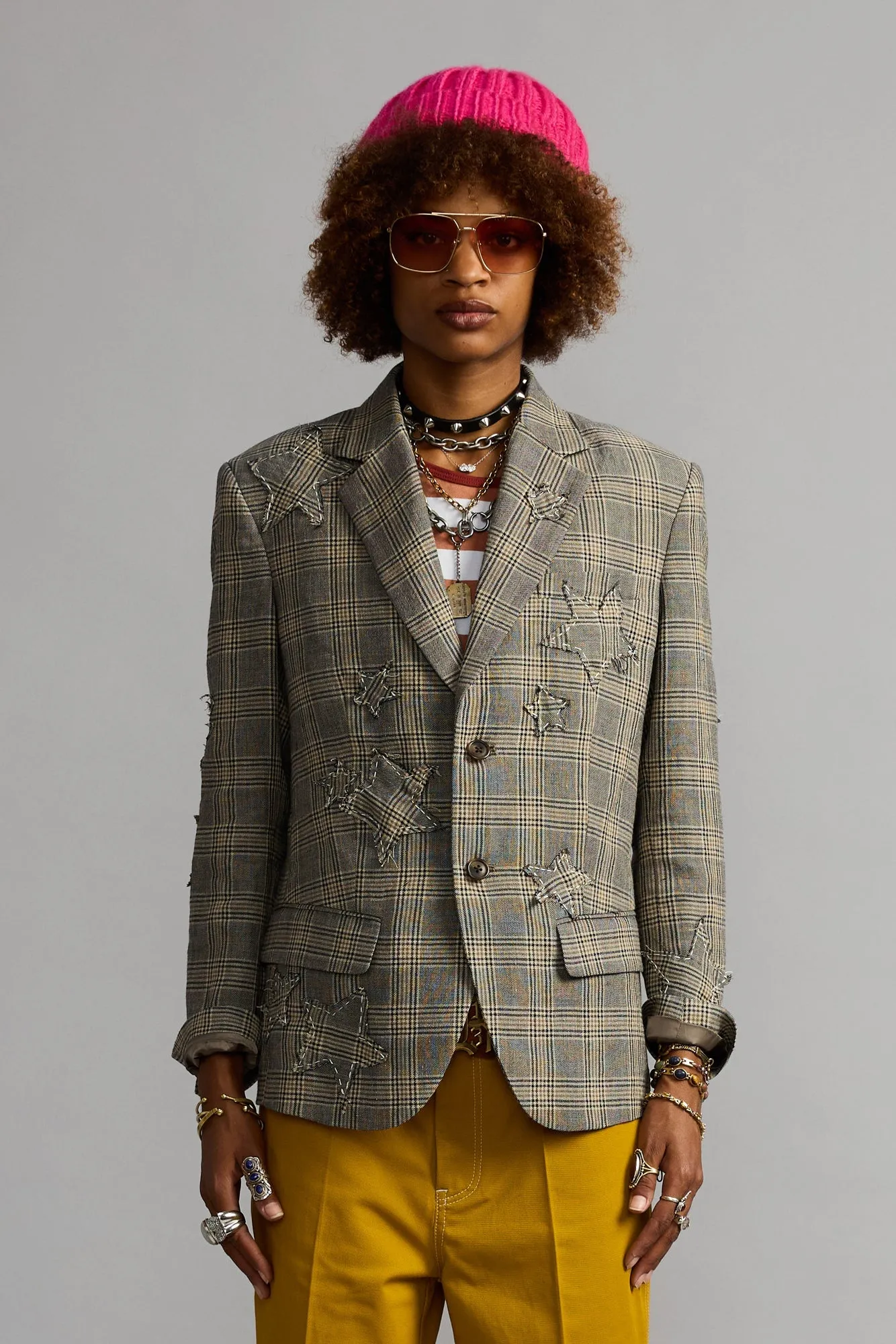 BOYFRIEND NOTCH LAPEL BLAZER - SMALL KHAKI PLAID sold by R13 product image thumbnail 4