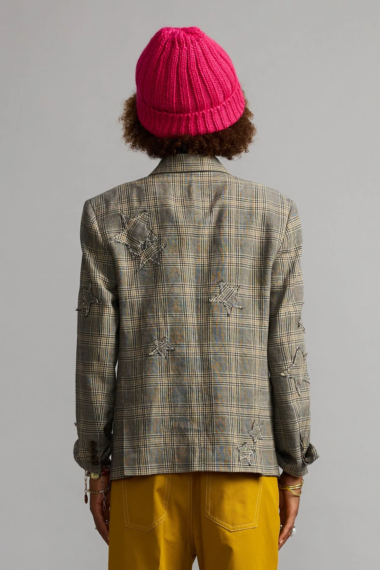 BOYFRIEND NOTCH LAPEL BLAZER - SMALL KHAKI PLAID sold by R13 product image thumbnail 5