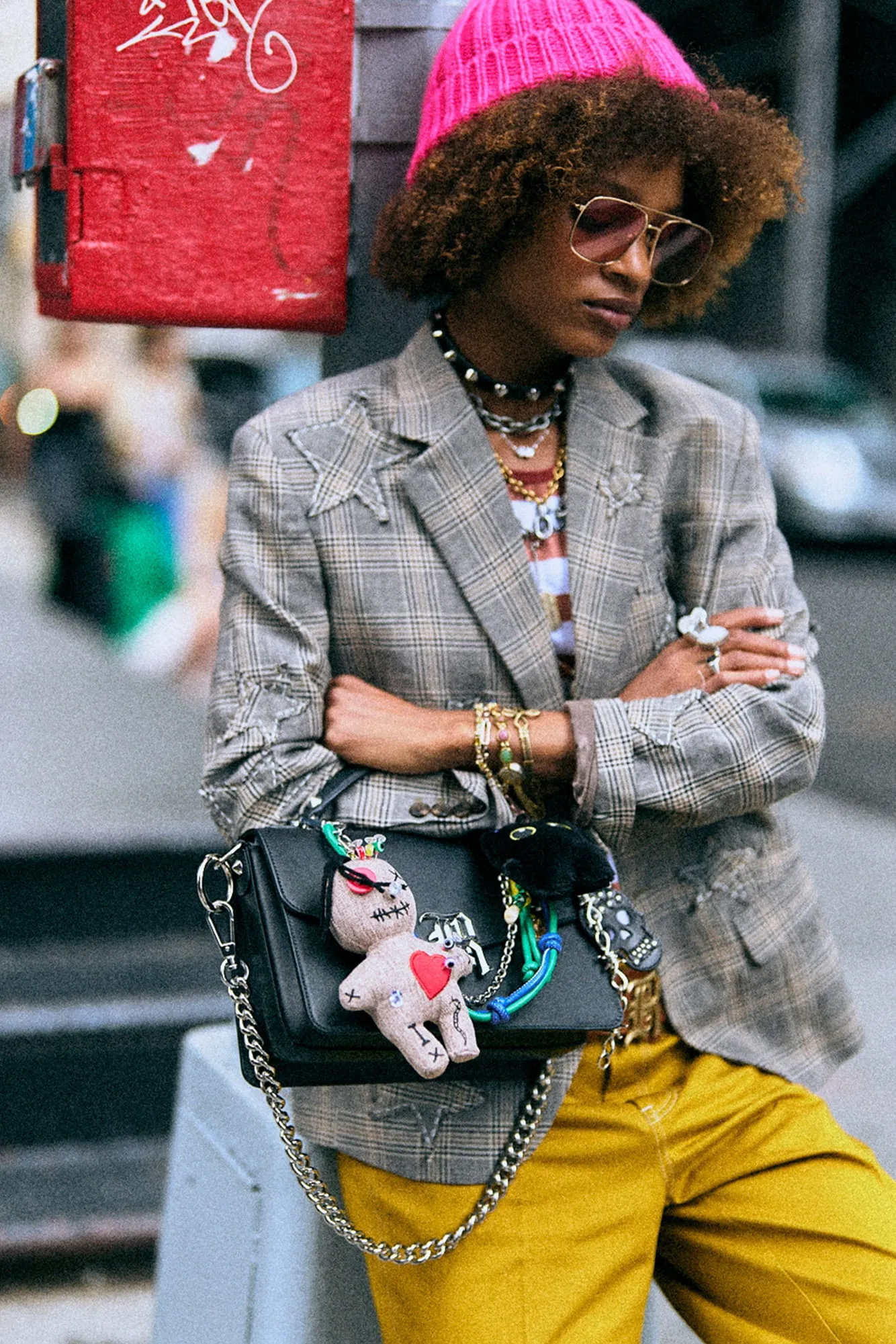 BOYFRIEND NOTCH LAPEL BLAZER - SMALL KHAKI PLAID sold by R13