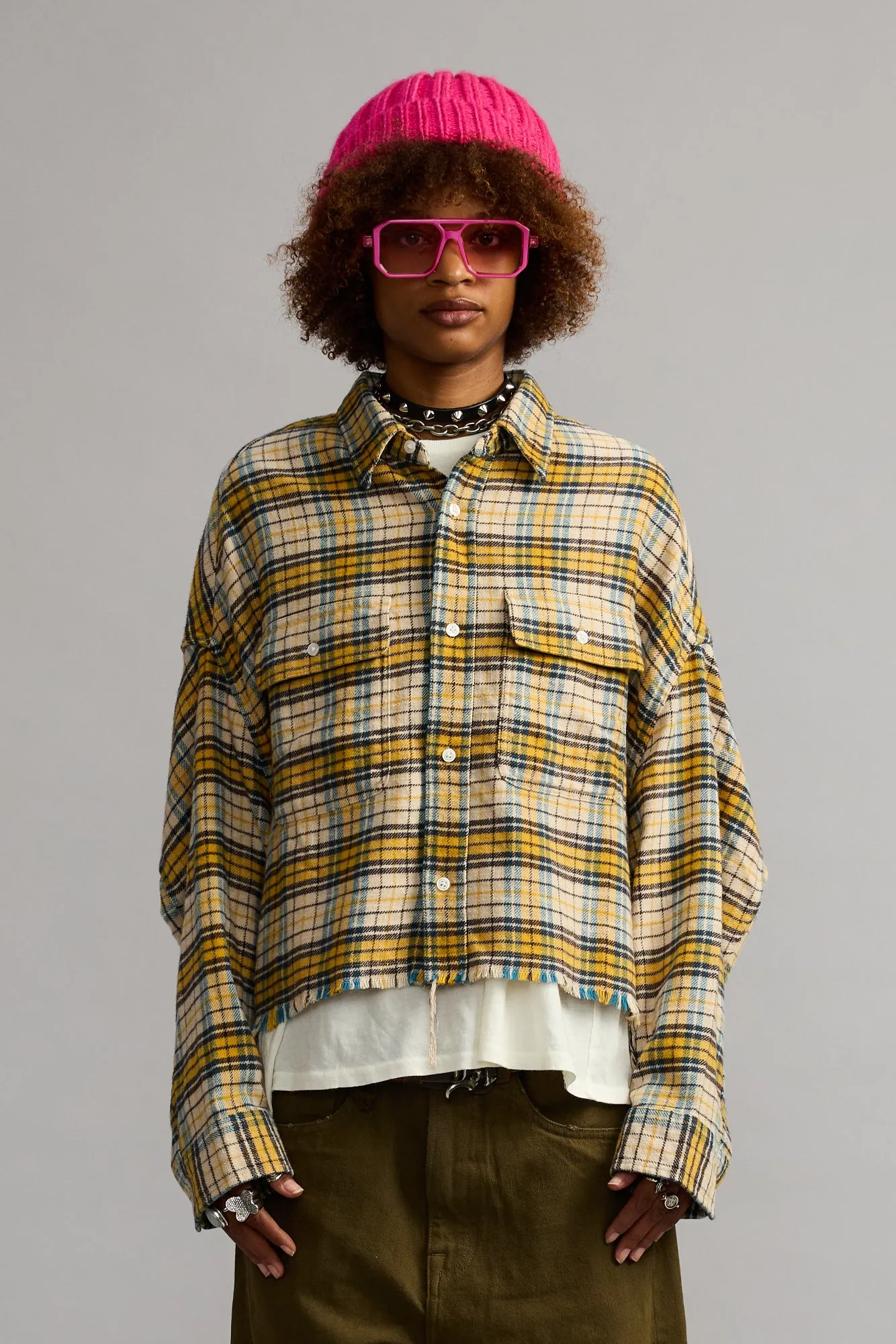 CROPPED WORK SHIRT - YELLOW AND BLUE PLAID sold by R13 product image thumbnail 4