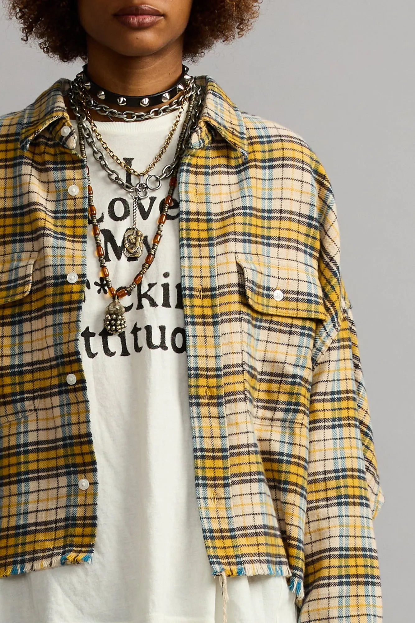 CROPPED WORK SHIRT - YELLOW AND BLUE PLAID sold by R13 product image thumbnail 3
