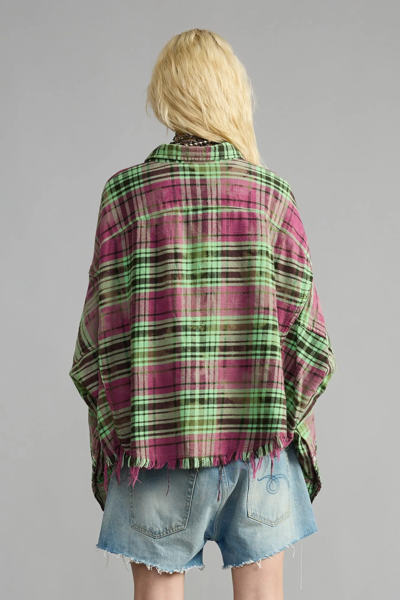 Cropped Work Shirt - Pink Overdyed Green Plaid sold by R13 product image thumbnail 5
