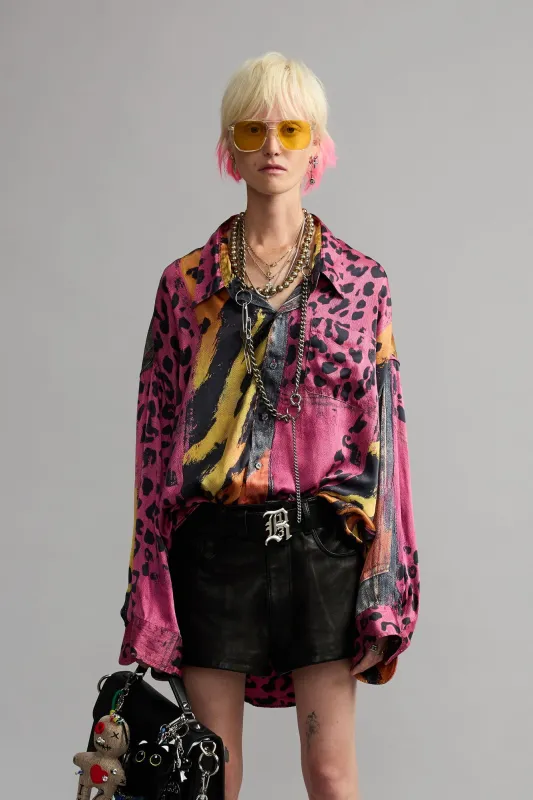 DROP NECK SHIRT - PINK AND ORANGE MULTICOLOR made by R13