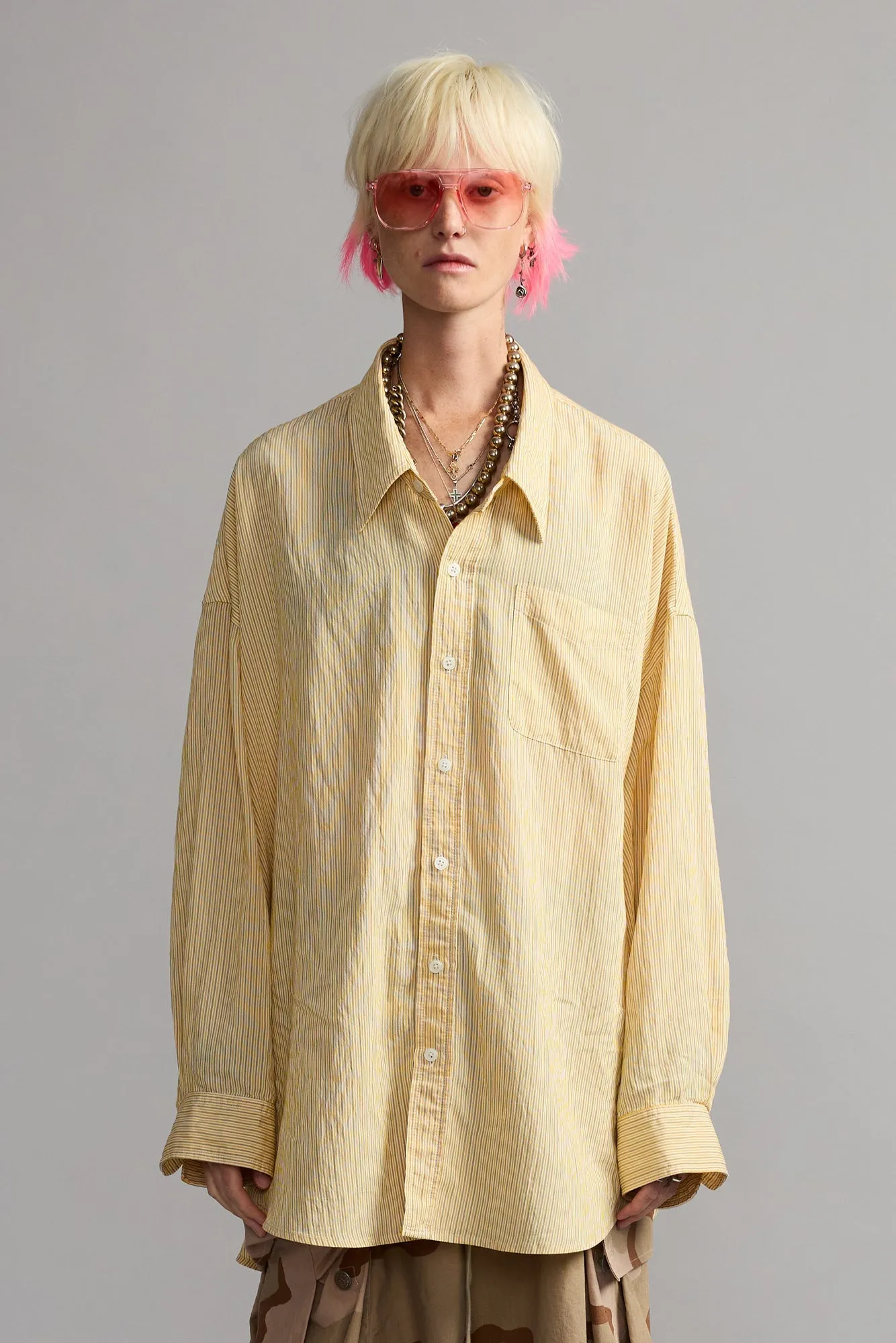 DROP NECK SHIRT - ORANGE STRIPE sold by R13