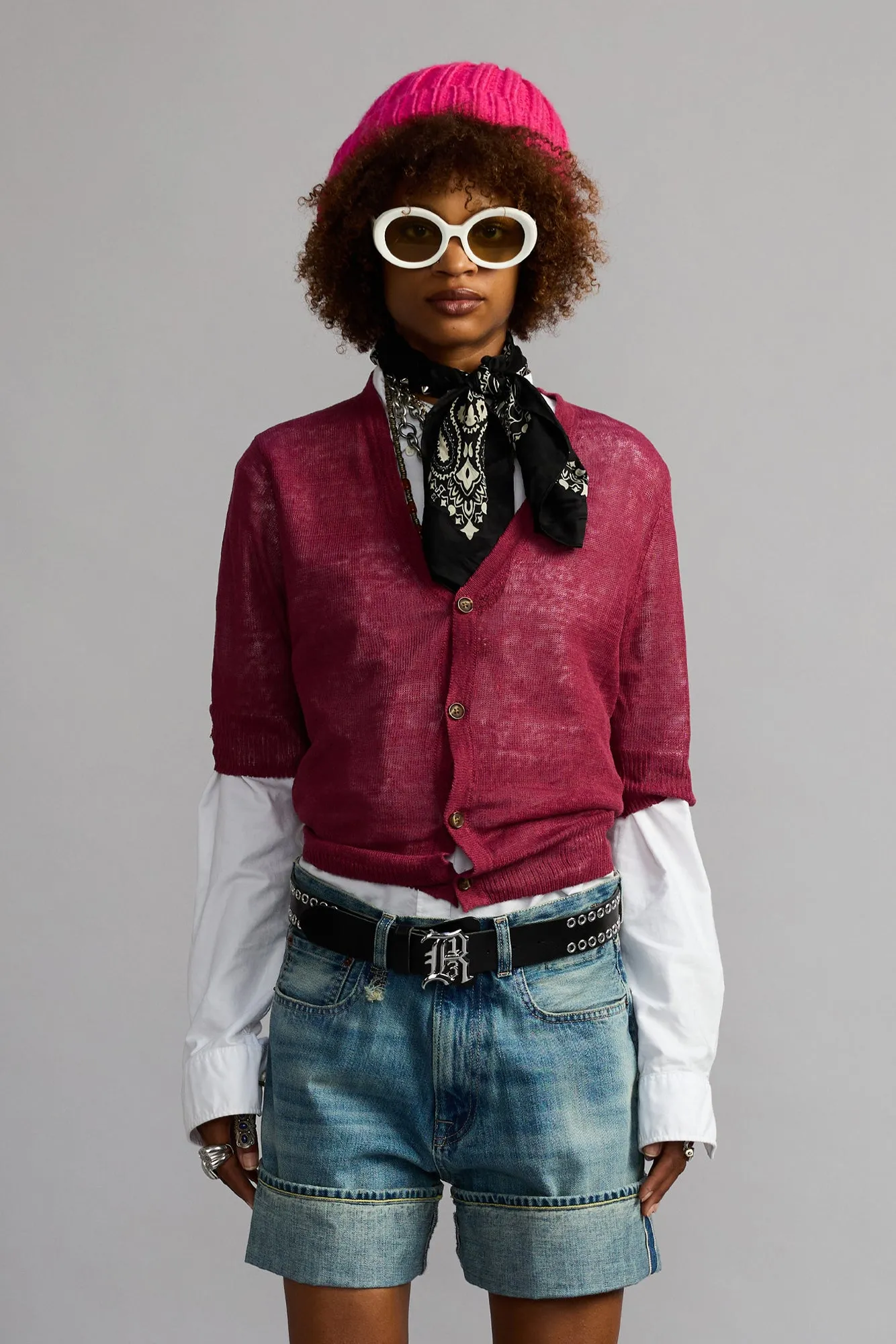 Elbow Sleeve Split Hem Cardigan - Plum Pink sold by R13 product image thumbnail 3