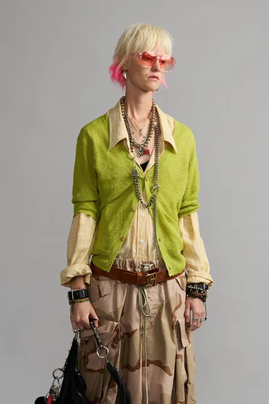Elbow Sleeve Split Hem Cardigan - Light Green made by R13