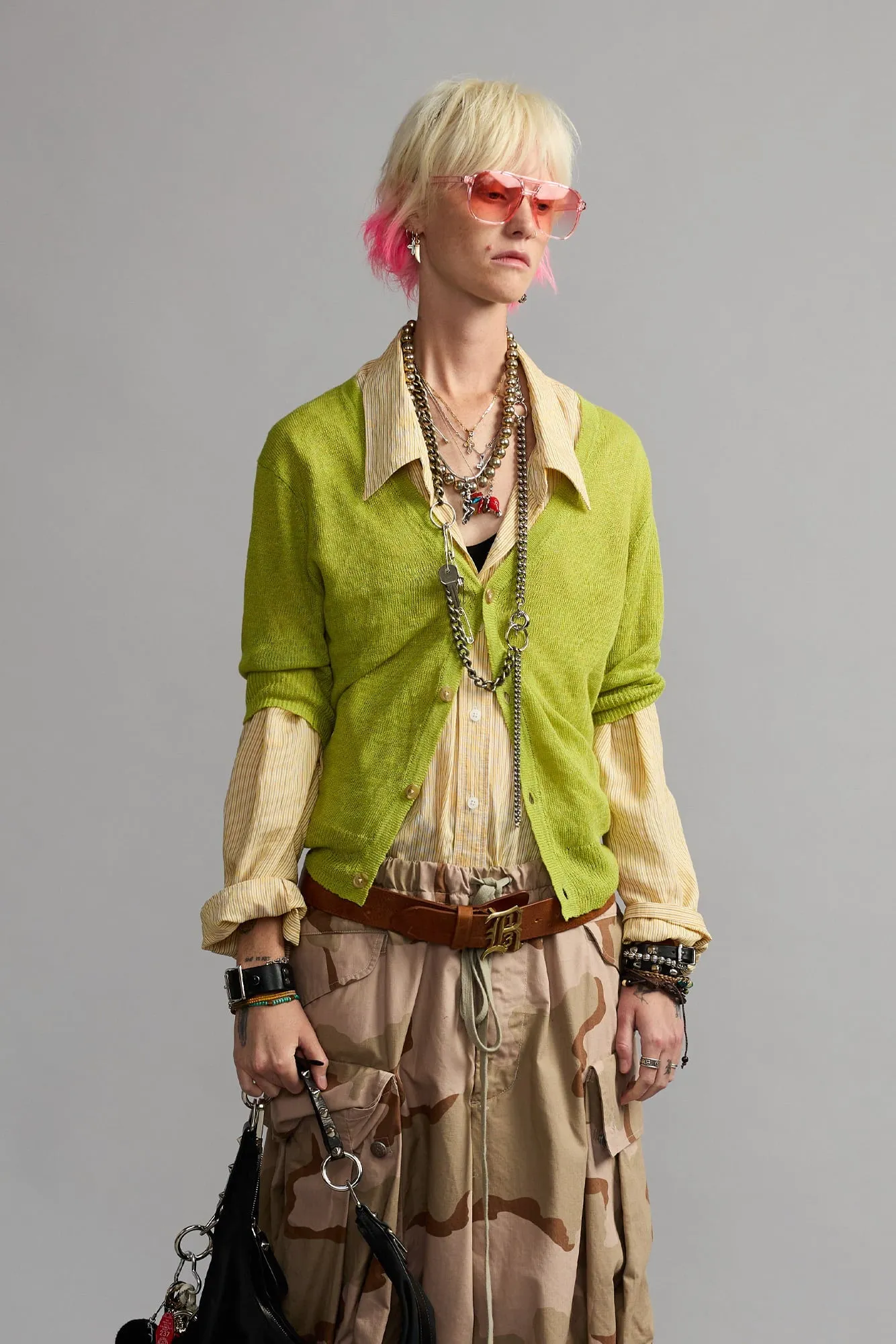 Elbow Sleeve Split Hem Cardigan - Light Green sold by R13
