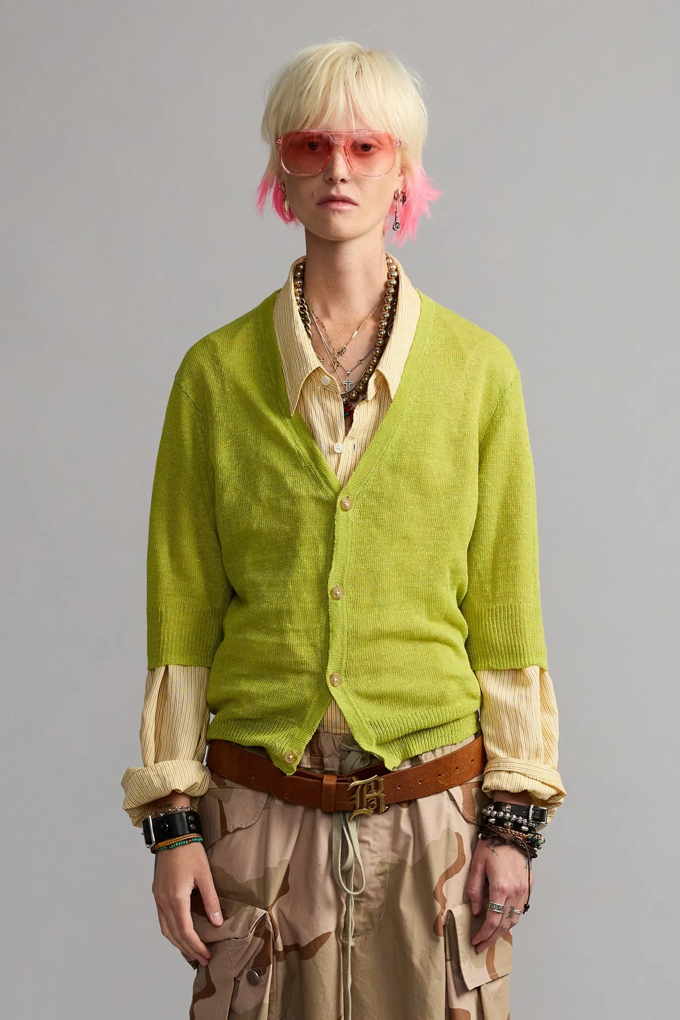 Elbow Sleeve Split Hem Cardigan - Light Green sold by R13 product image thumbnail 3