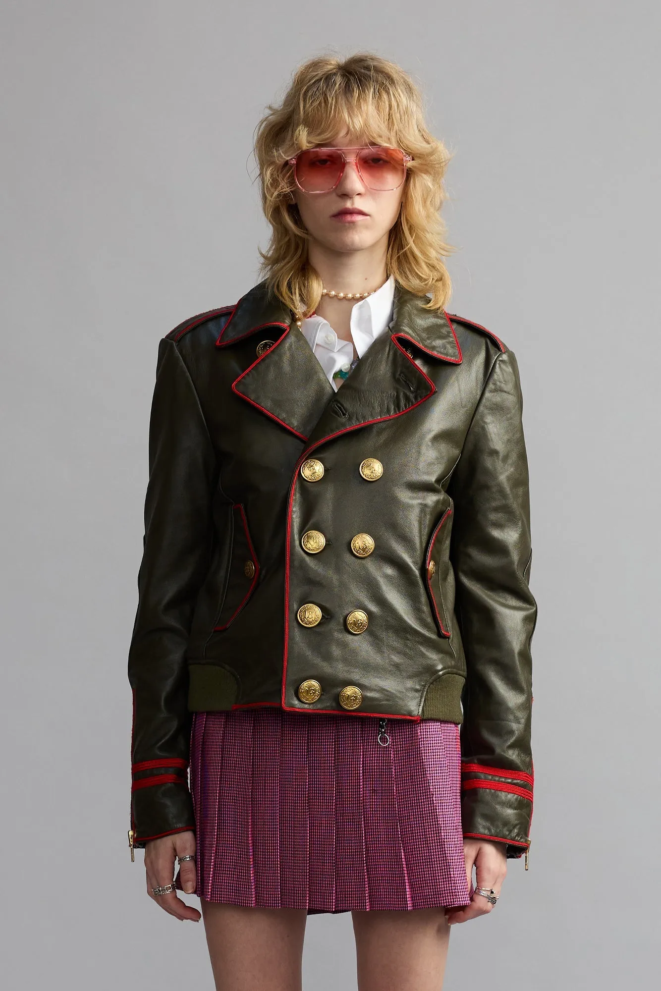 LEATHER SHRUNKEN PEACOAT - GREEN OLIVE sold by R13 product image thumbnail 4