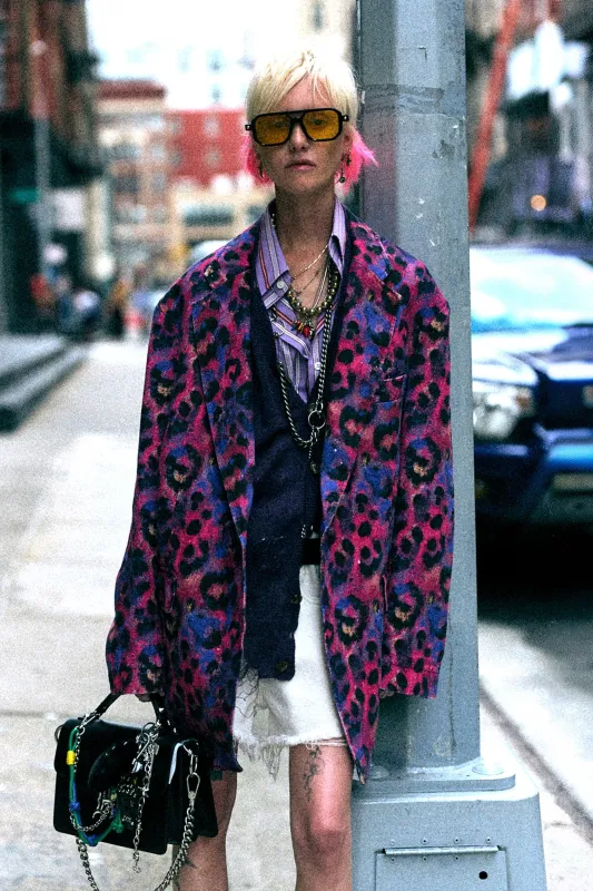 OVERSIZED RAGGED BLAZER - PURPLE LEOPARD PRINT made by R13