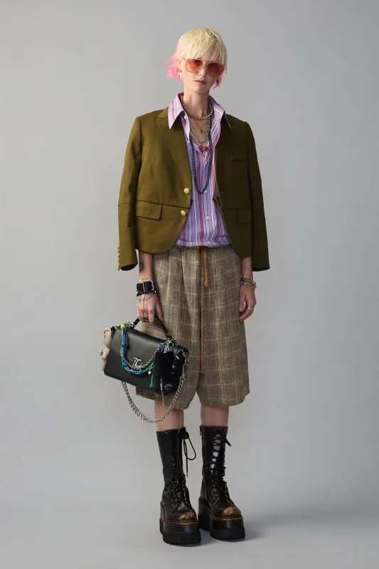 PLEATED JUMBO SHORT WITH ELASTIC WAIST - SMALL KHAKI PLAID made by R13