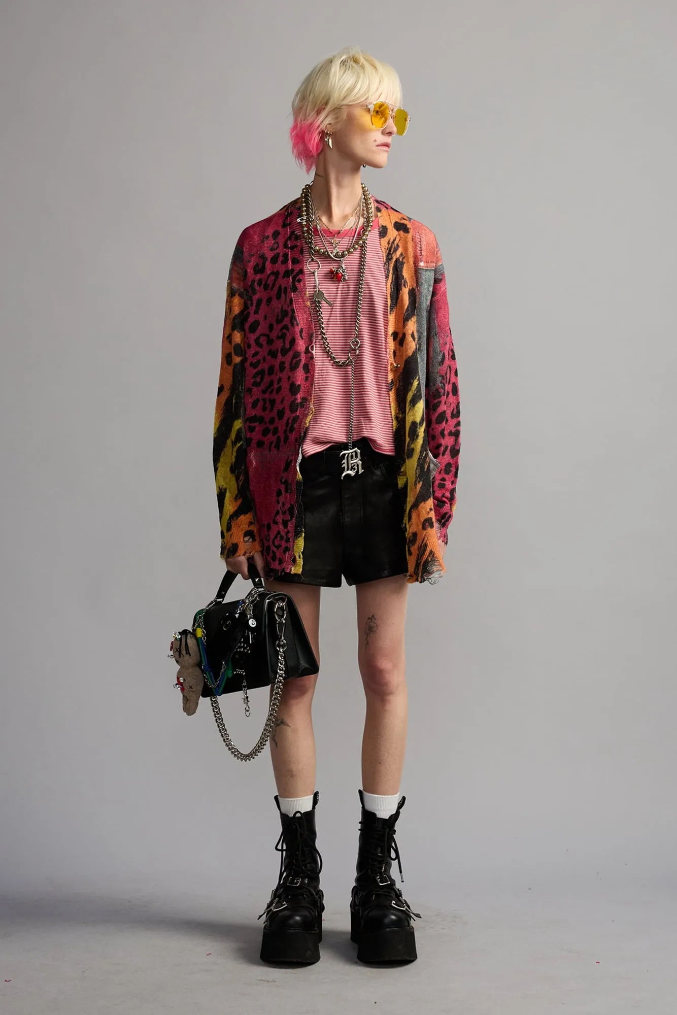 Printed Boyfriend Cardigan - Pink Orange Multicolor sold by R13 product image thumbnail 2