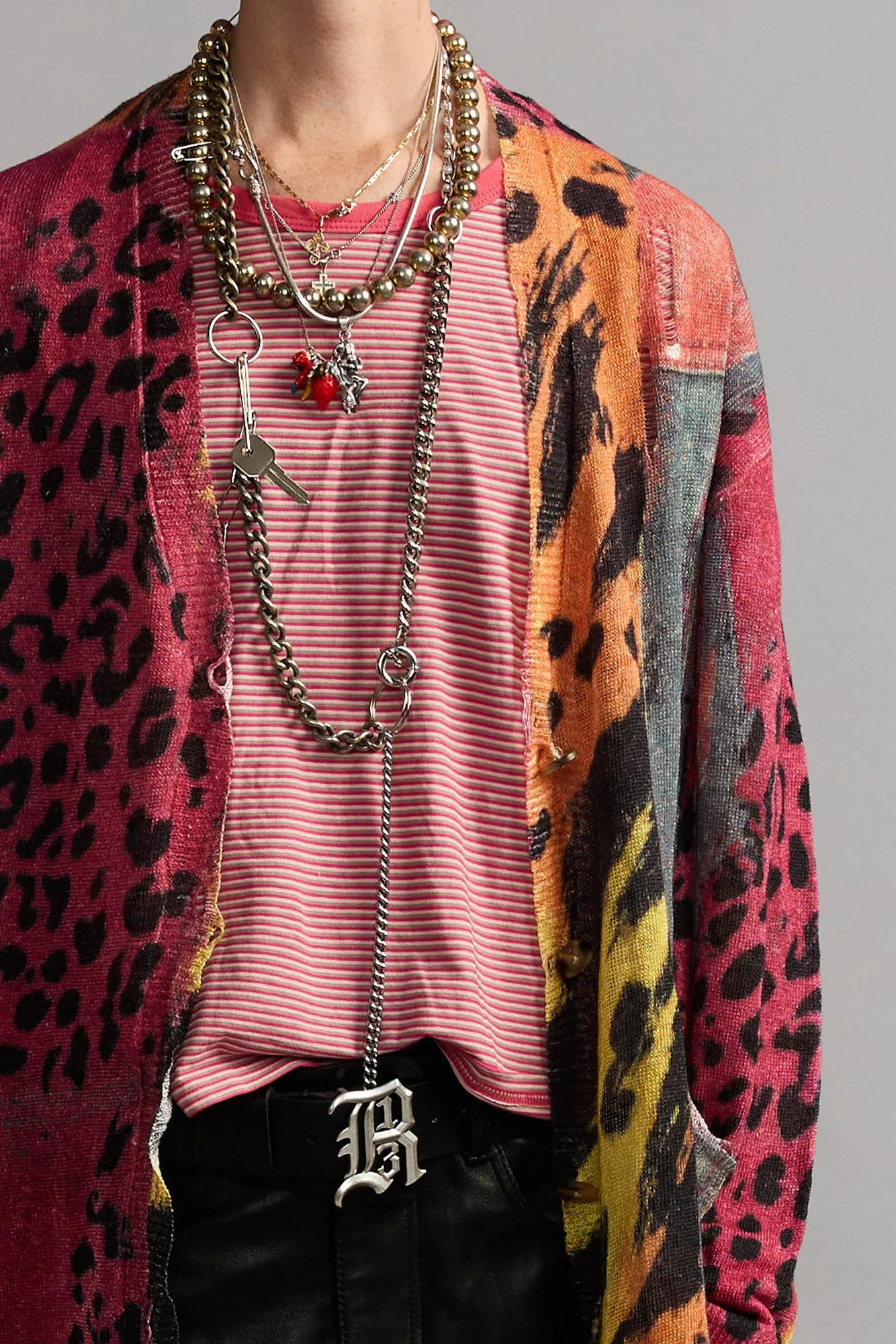Printed Boyfriend Cardigan - Pink Orange Multicolor sold by R13 product image thumbnail 3