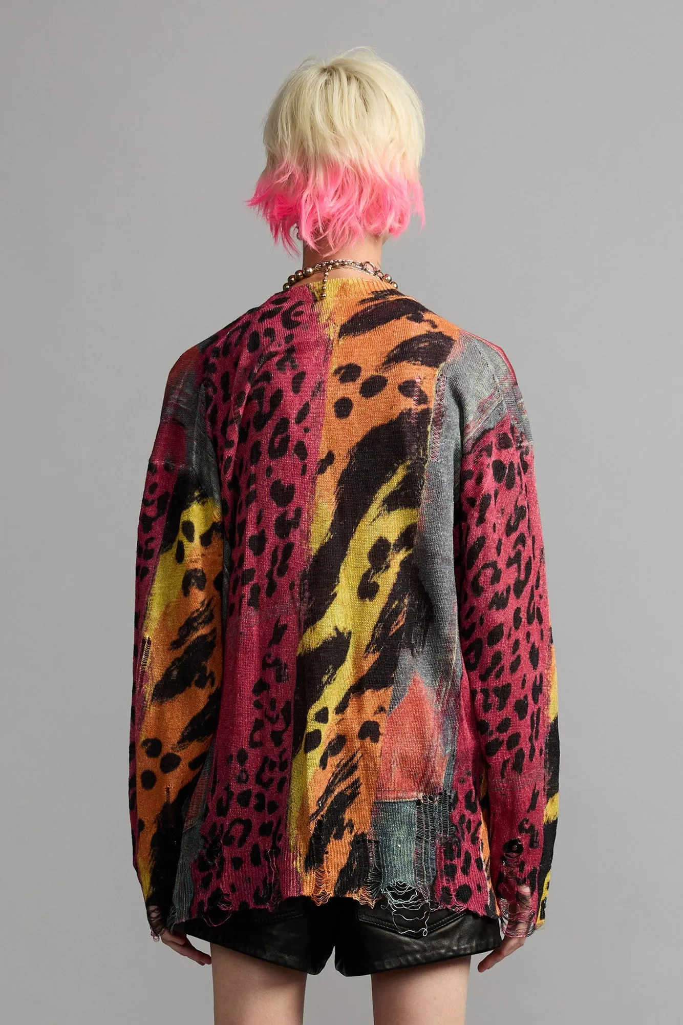 Printed Boyfriend Cardigan - Pink Orange Multicolor sold by R13 product image thumbnail 5