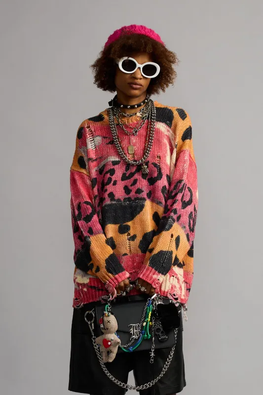 PRINTED OVERSIZED SWEATER - PINK PURPLE ORANGE MULTI made by R13