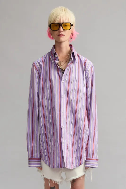 Relaxed Shirt With Oversized Collar - Purple Funky Stripe Multi made by R13
