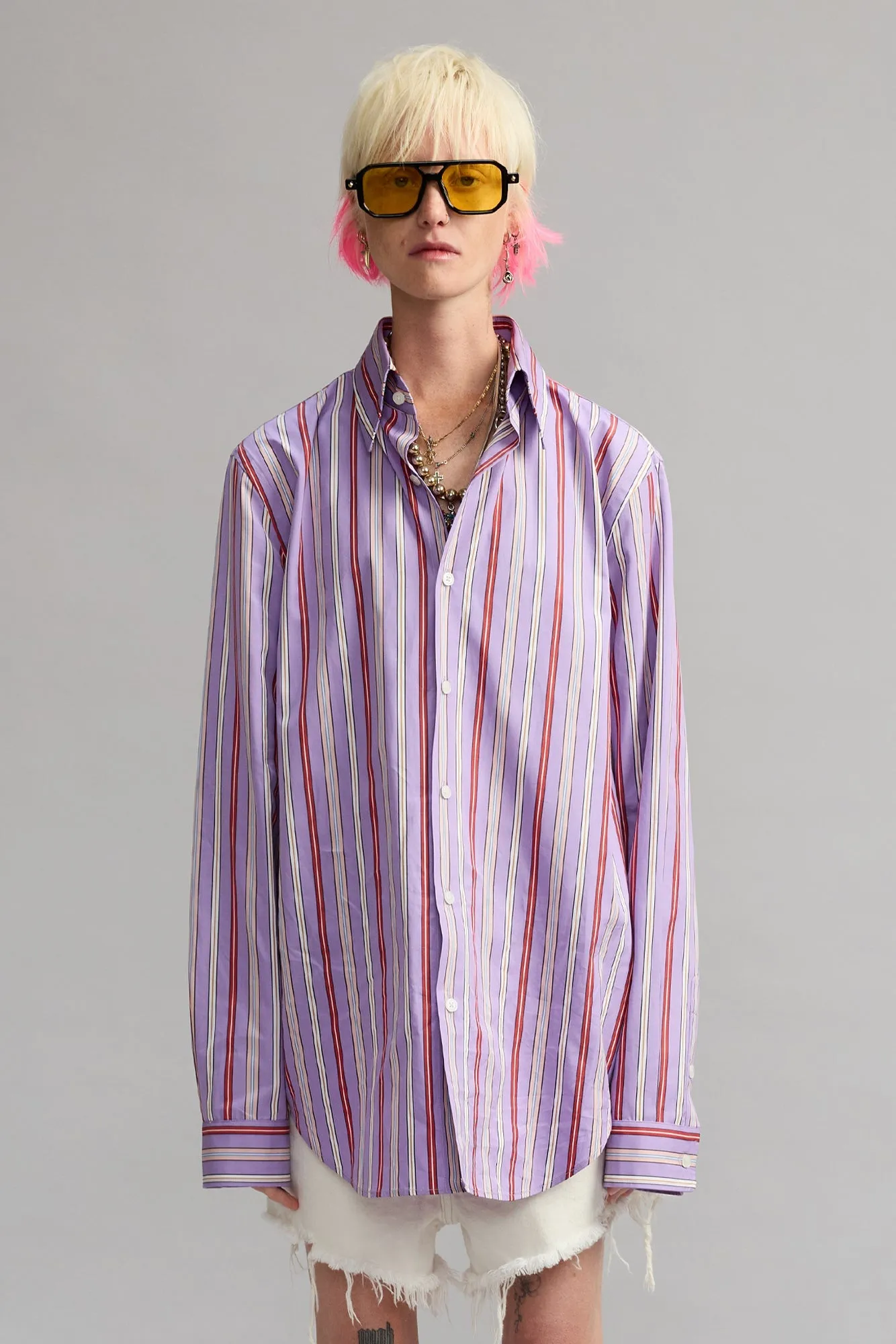 Relaxed Shirt With Oversized Collar - Purple Funky Stripe Multi sold by R13