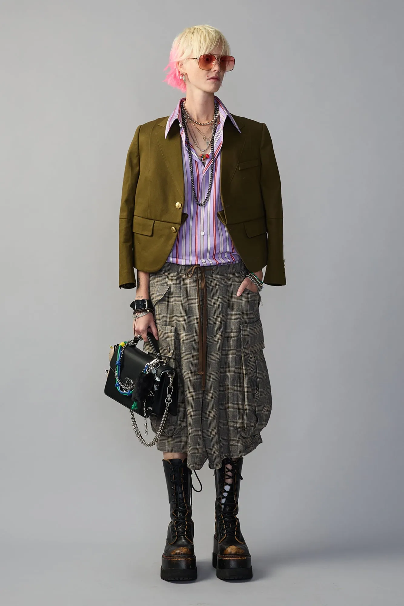 Relaxed Shirt With Oversized Collar - Purple Funky Stripe Multi sold by R13 product image thumbnail 2
