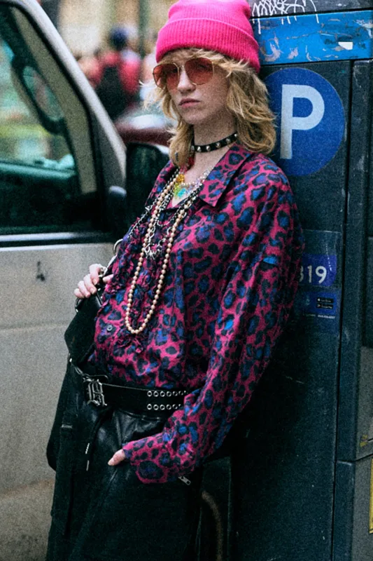 SHREDDED SEAM RUFFLE SHIRT - PINK LEOPARD MULTIPRINT made by R13