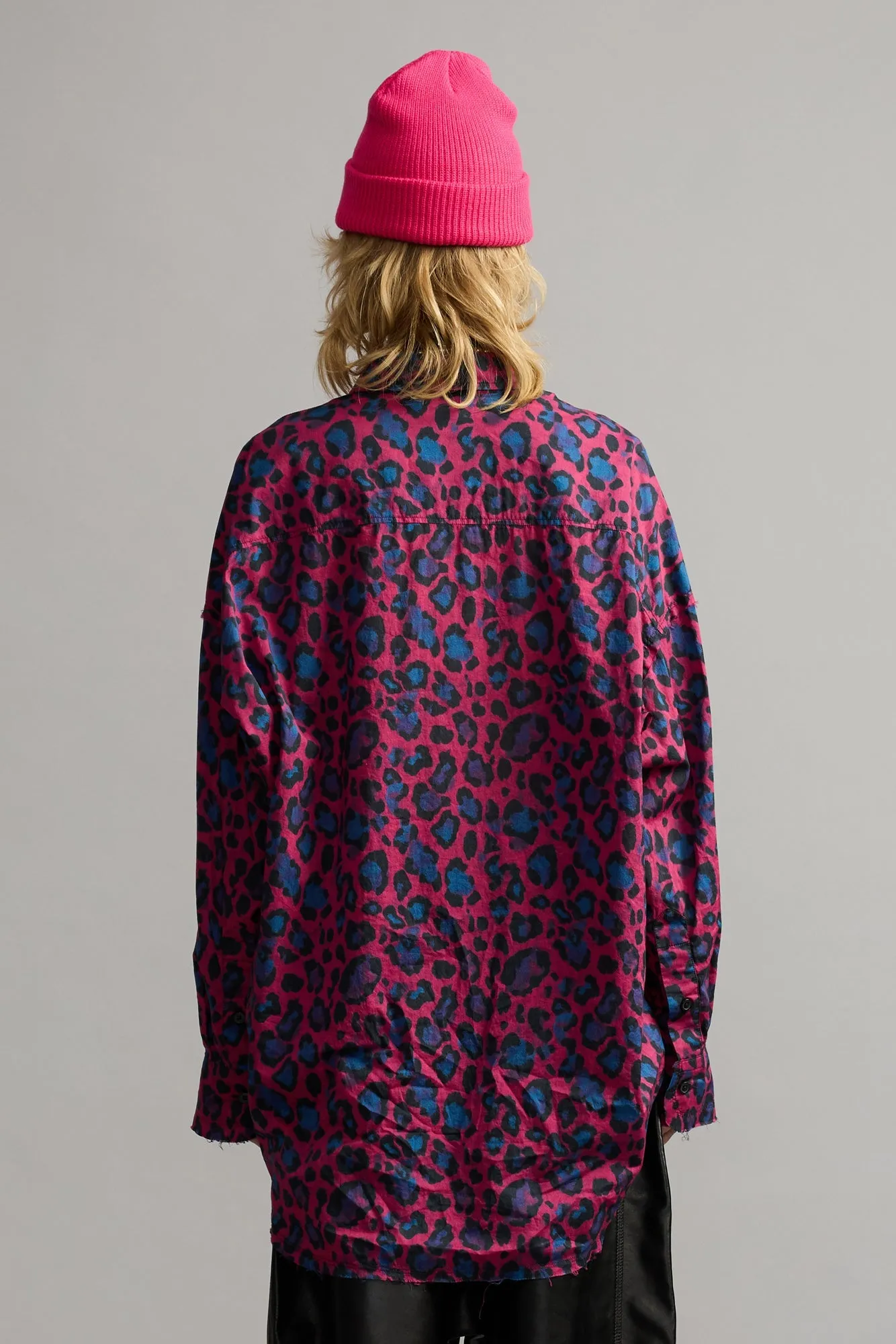 SHREDDED SEAM RUFFLE SHIRT - PINK LEOPARD MULTIPRINT sold by R13 product image thumbnail 4