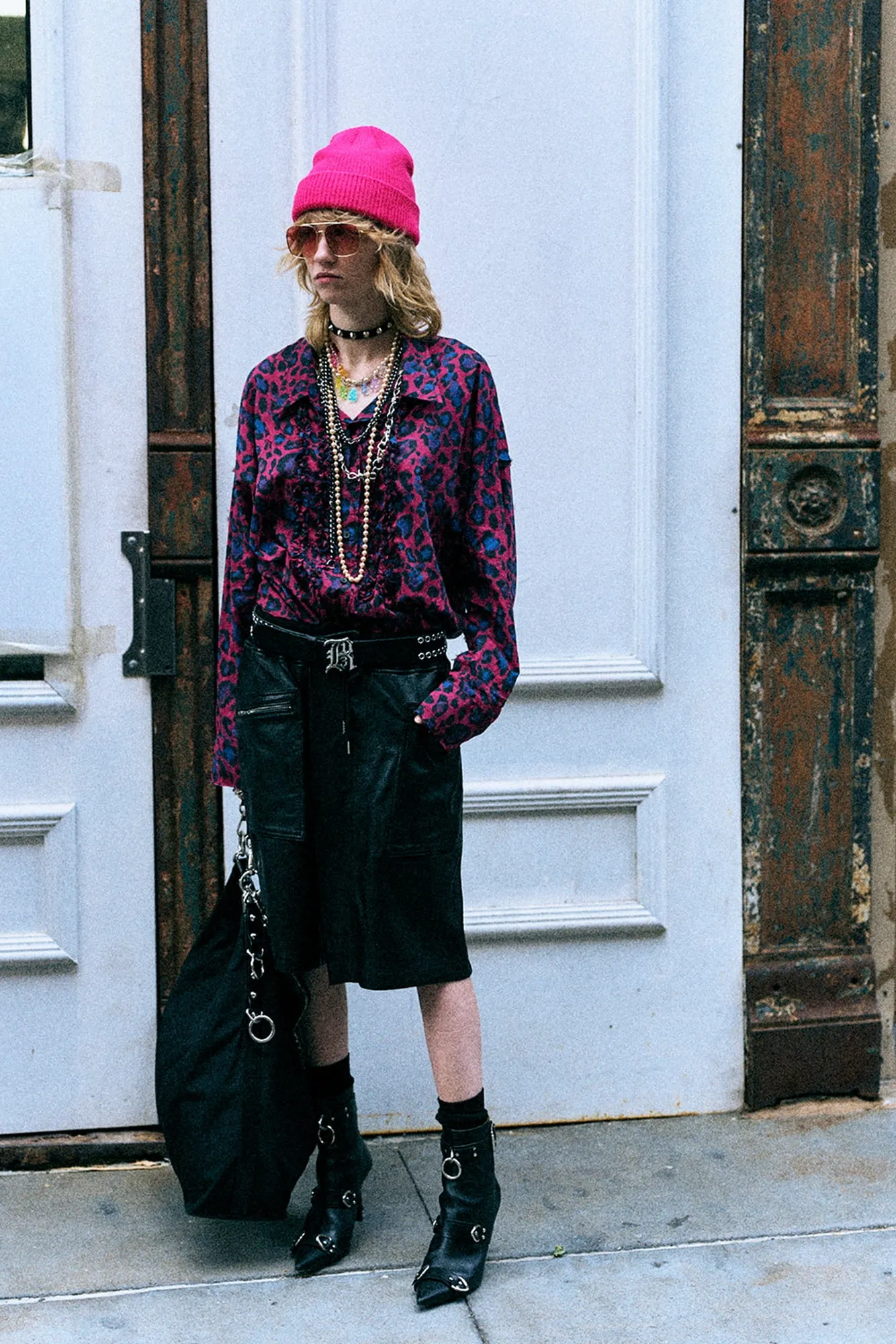 SHREDDED SEAM RUFFLE SHIRT - PINK LEOPARD MULTIPRINT sold by R13 product image thumbnail 2