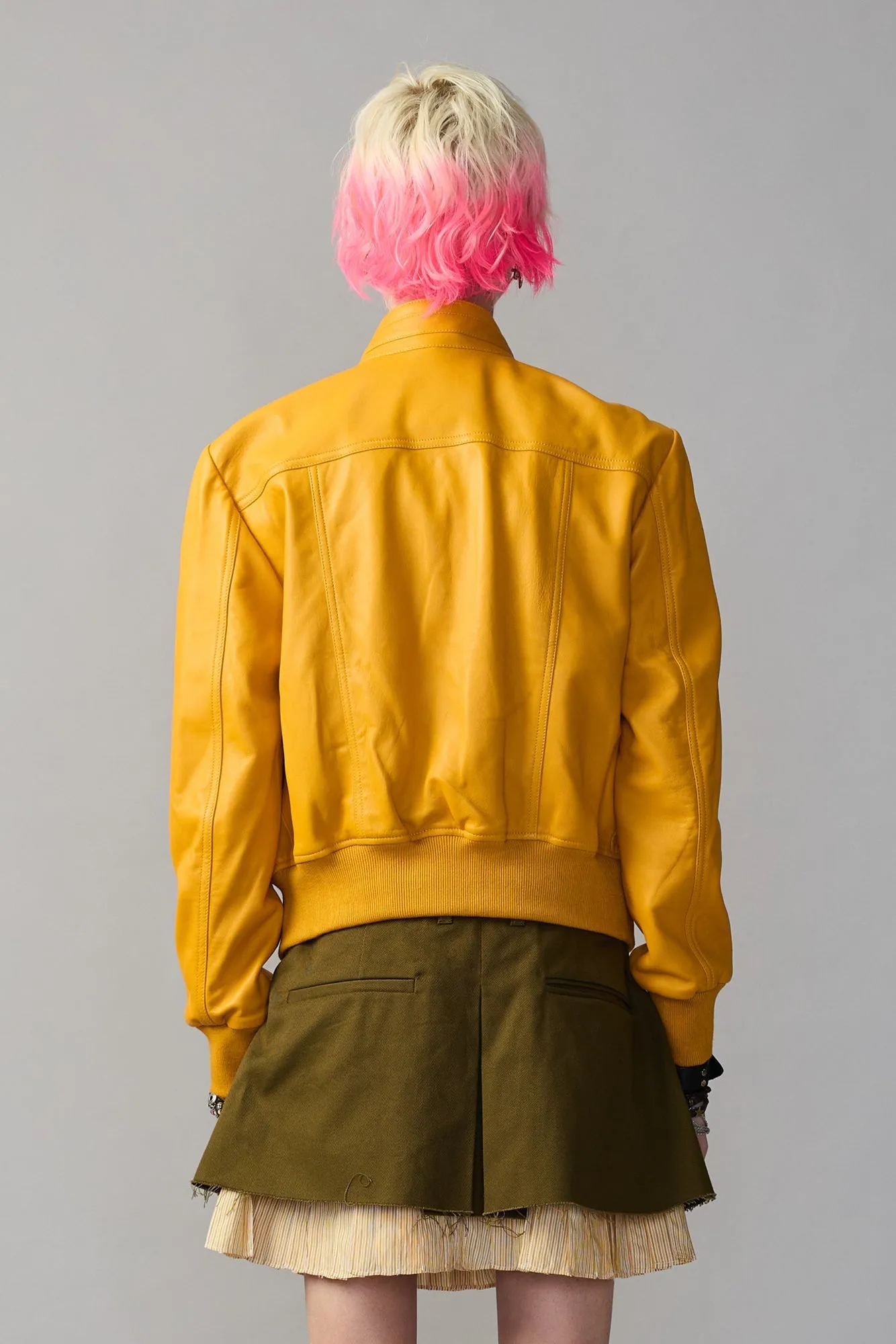 SHRUNKEN ZIP-UP LEATHER JACKET - YELLOW MUSTARD sold by R13 product image thumbnail 5