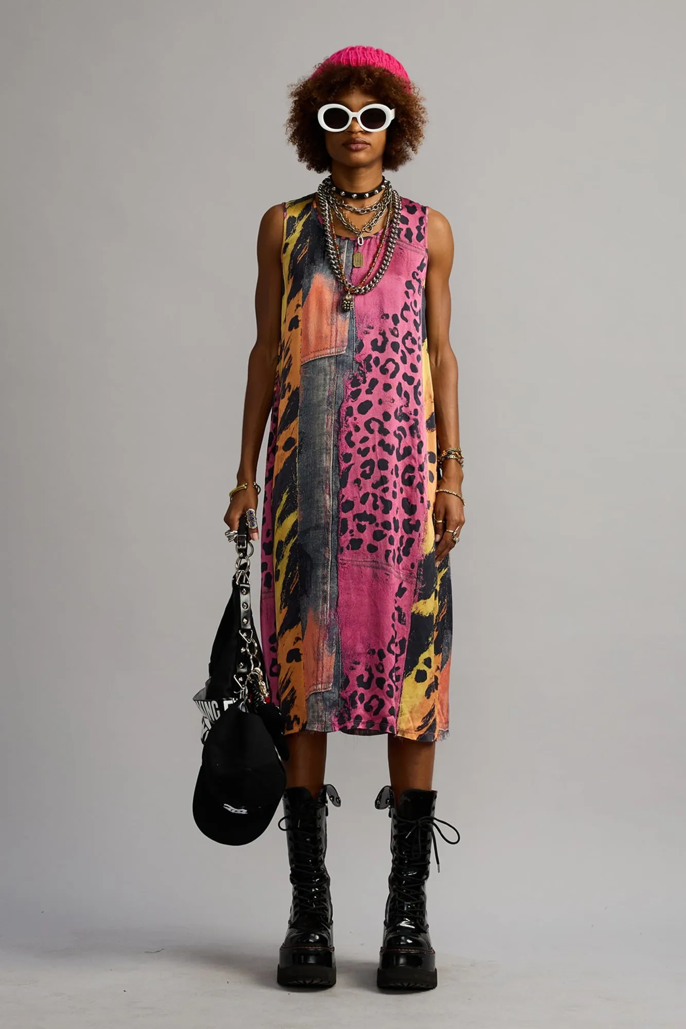 SLEEVELESS MIDI - PINK AND ORANGE MULTICOLOR sold by R13