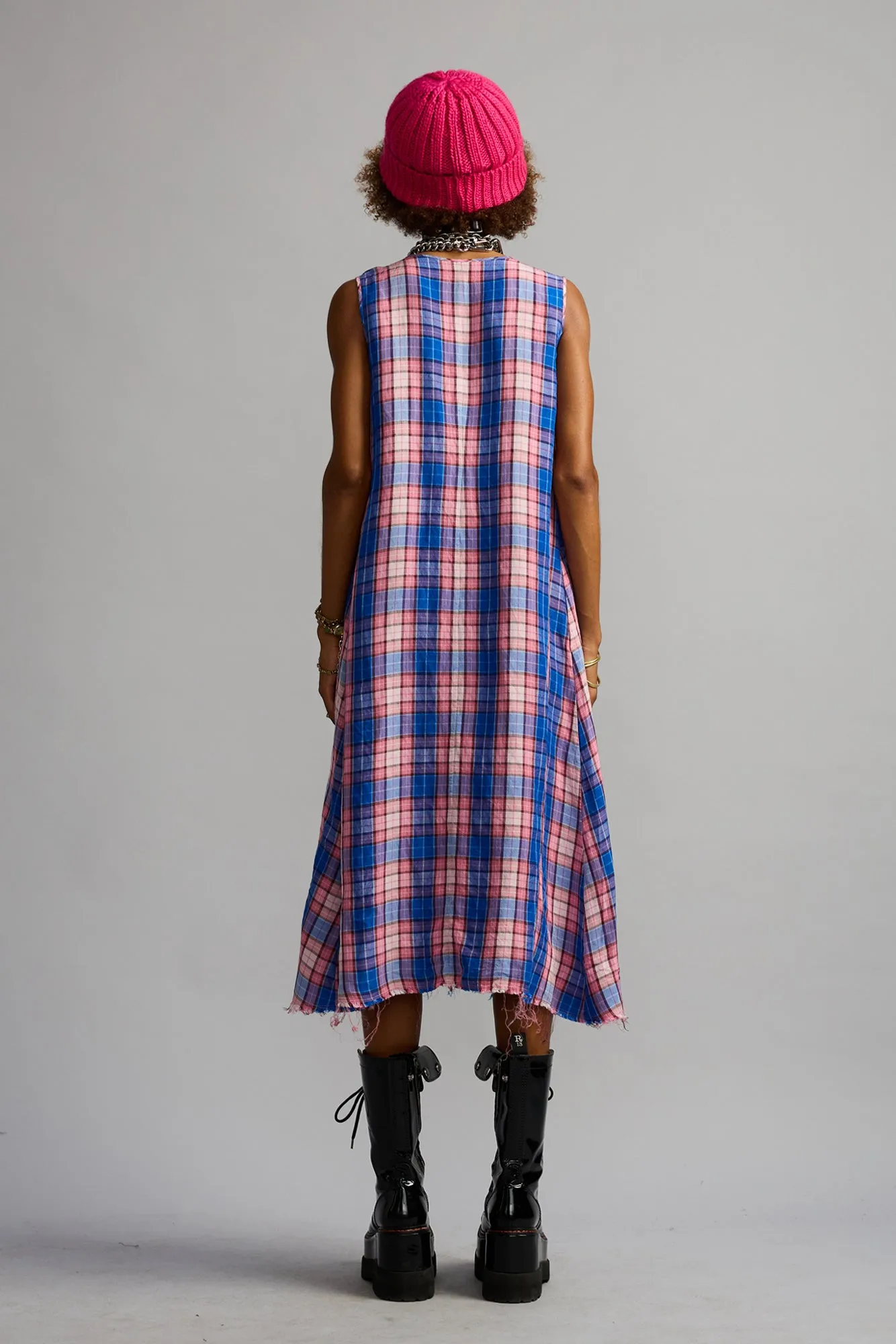 SLEEVELESS MIDI WITH RUFFLES - BLUE PINK PLAID sold by R13 product image thumbnail 4
