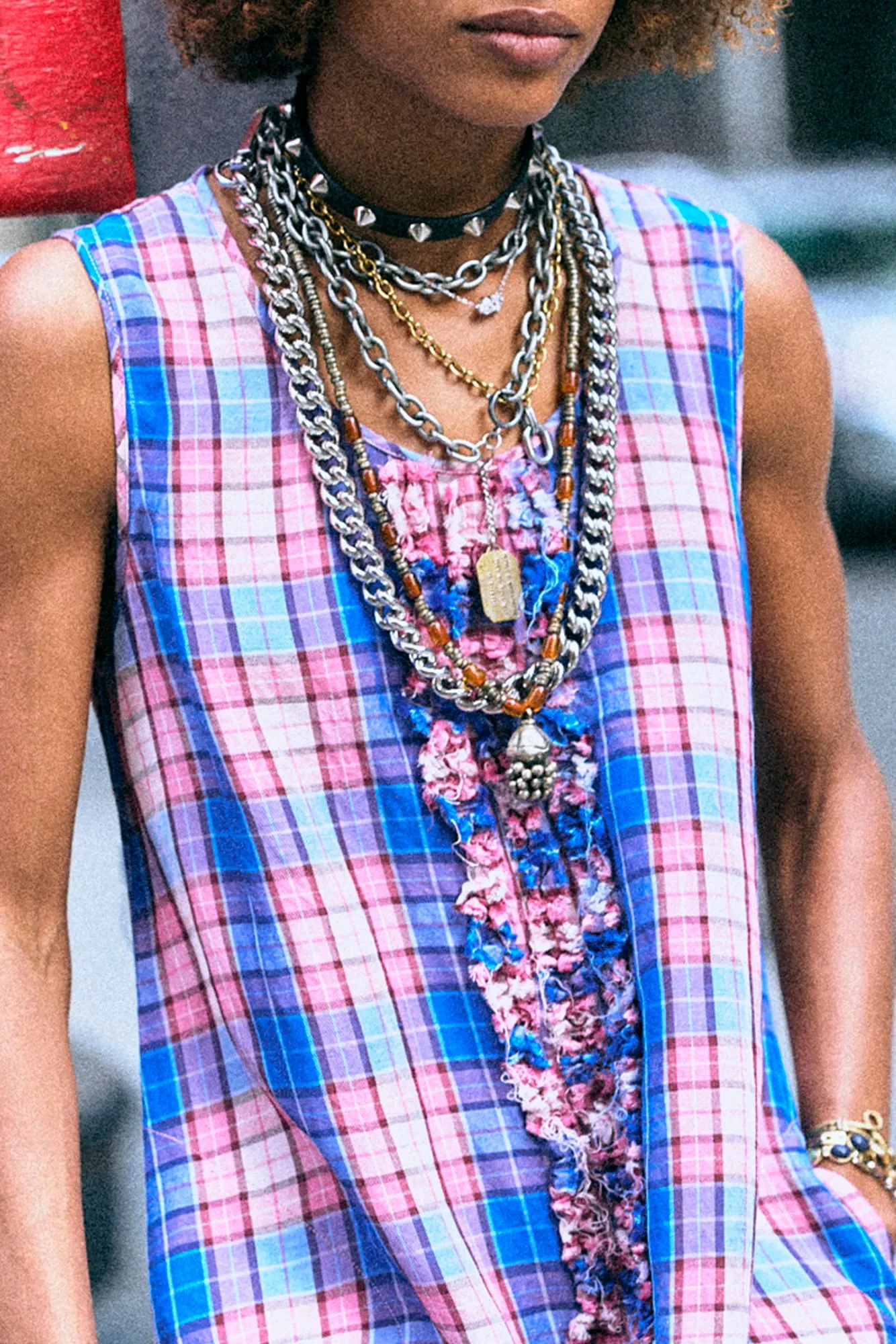 SLEEVELESS MIDI WITH RUFFLES - BLUE PINK PLAID sold by R13 product image thumbnail 2